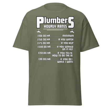 Funny Plumber Hourly Rates T-Shirt | Trade Humor Tee - Military Green - T-Shirts Online