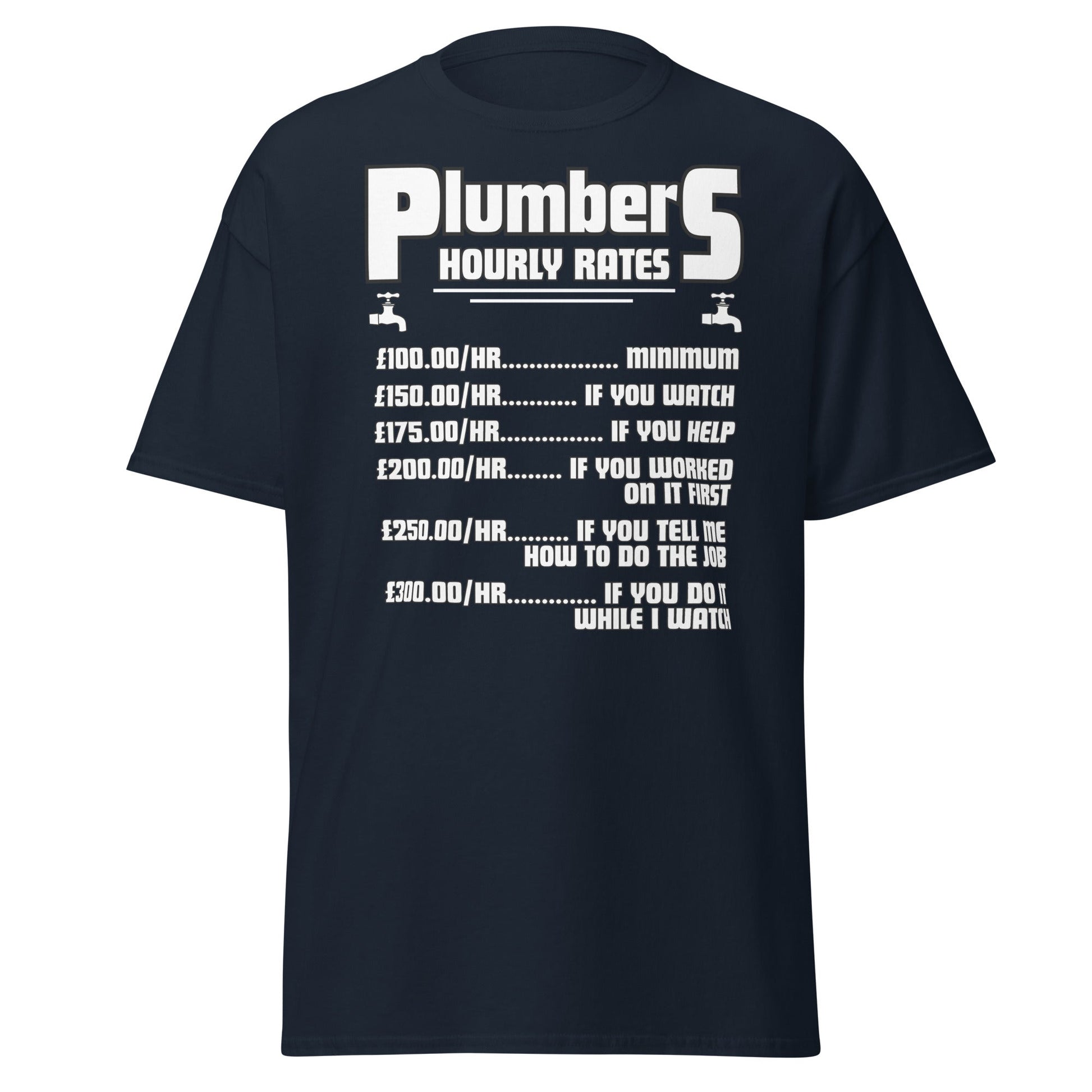Funny Plumber Hourly Rates T-Shirt | Trade Humor Tee - Navy - T-Shirts Online