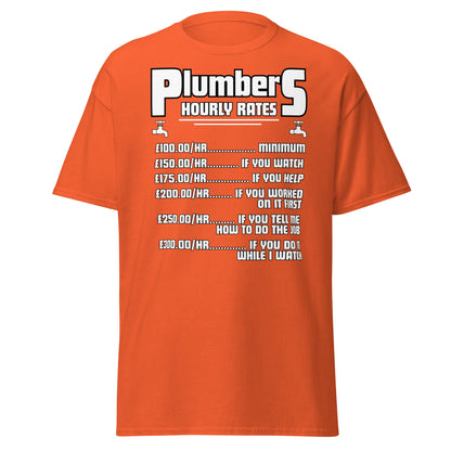 Funny Plumber Hourly Rates T-Shirt | Trade Humor Tee - Orange - T-Shirts Online