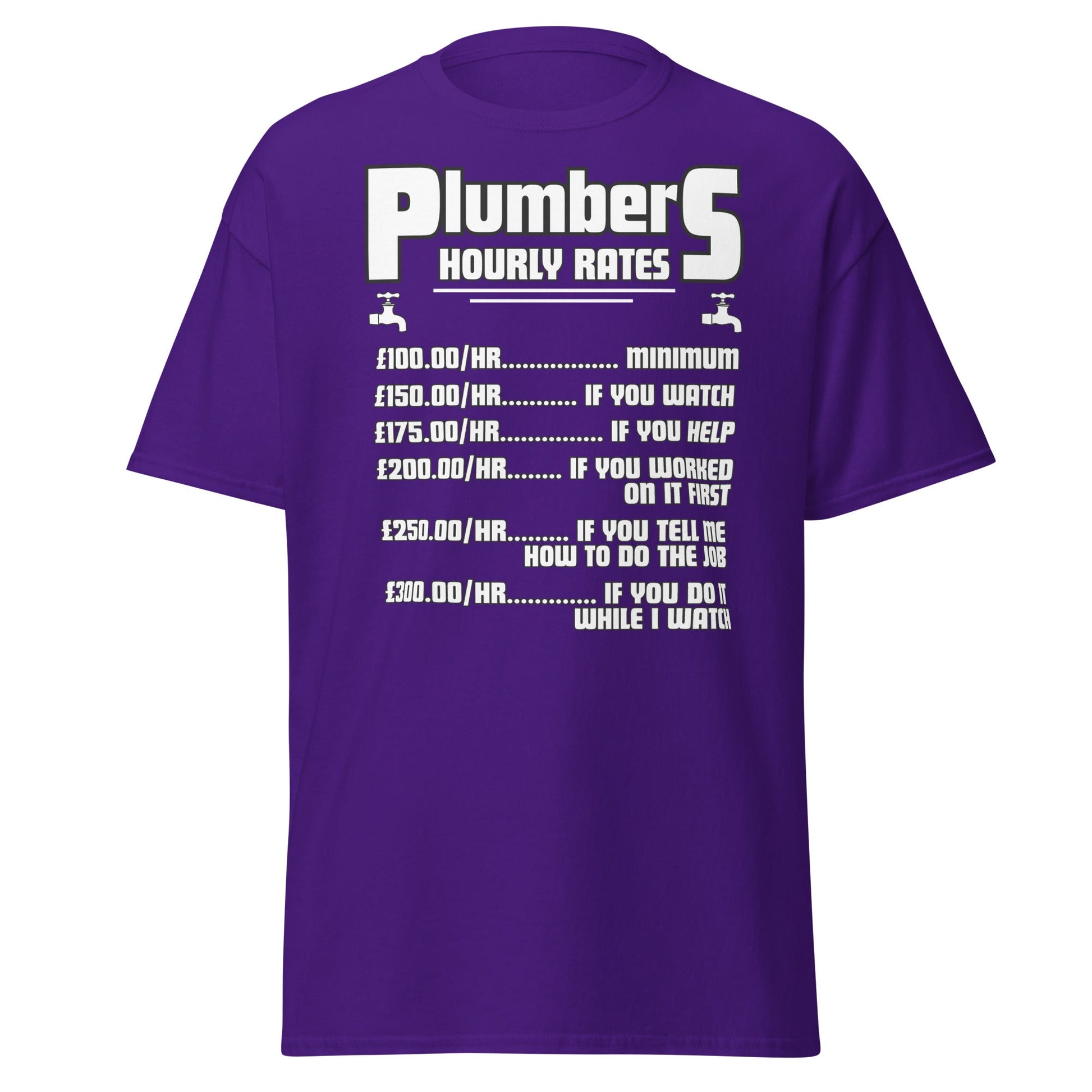 Funny Plumber Hourly Rates T-Shirt | Trade Humor Tee - Purple - T-Shirts Online