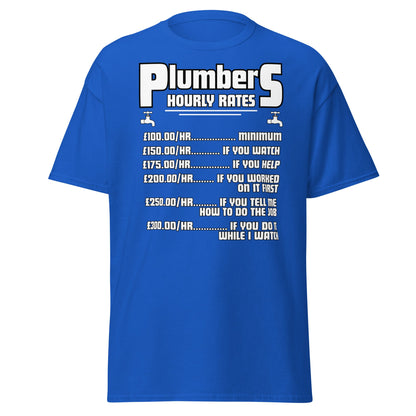 Funny Plumber Hourly Rates T-Shirt | Trade Humor Tee - Royal - T-Shirts Online
