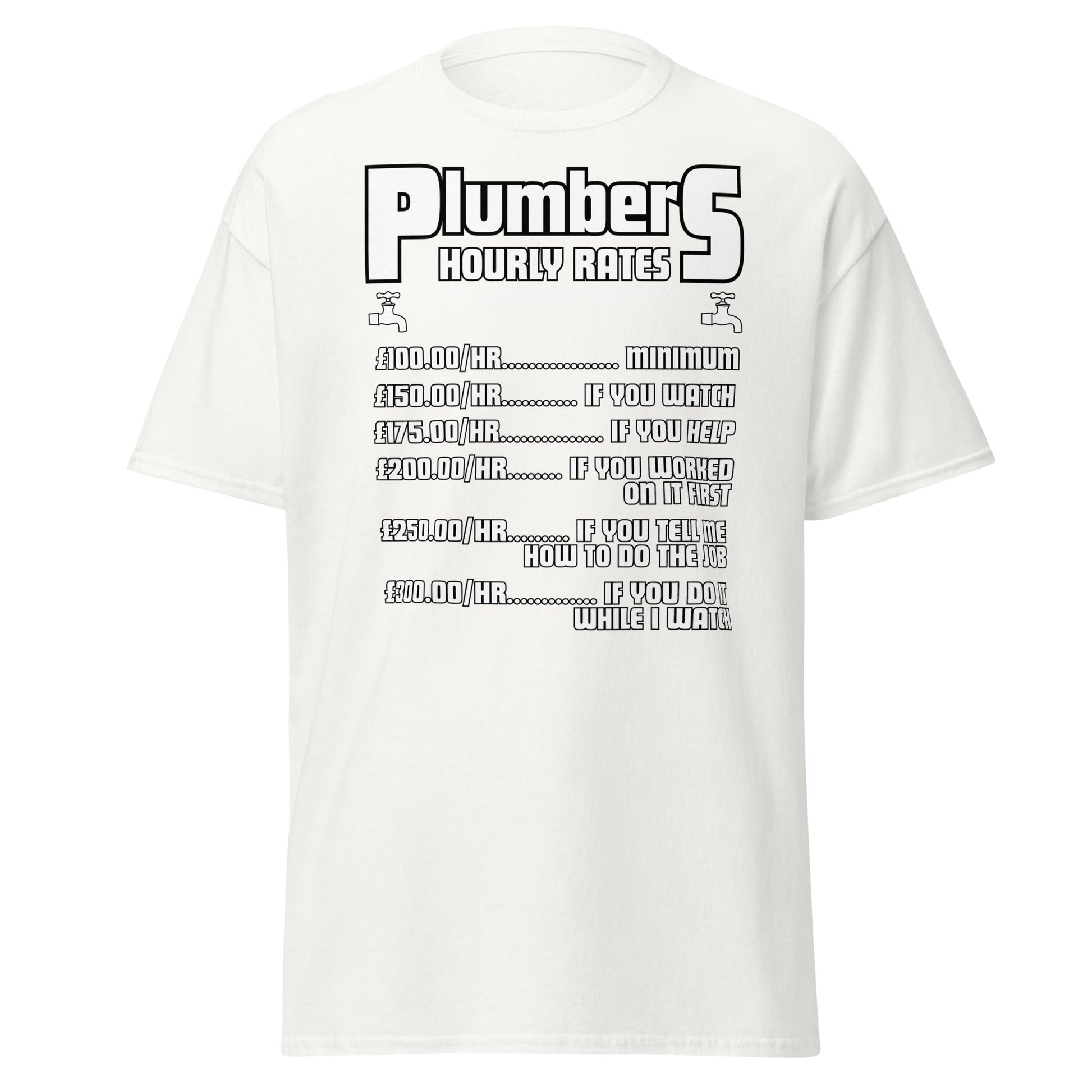 Funny Plumber Hourly Rates T-Shirt | Trade Humor Tee - White - T-Shirts Online
