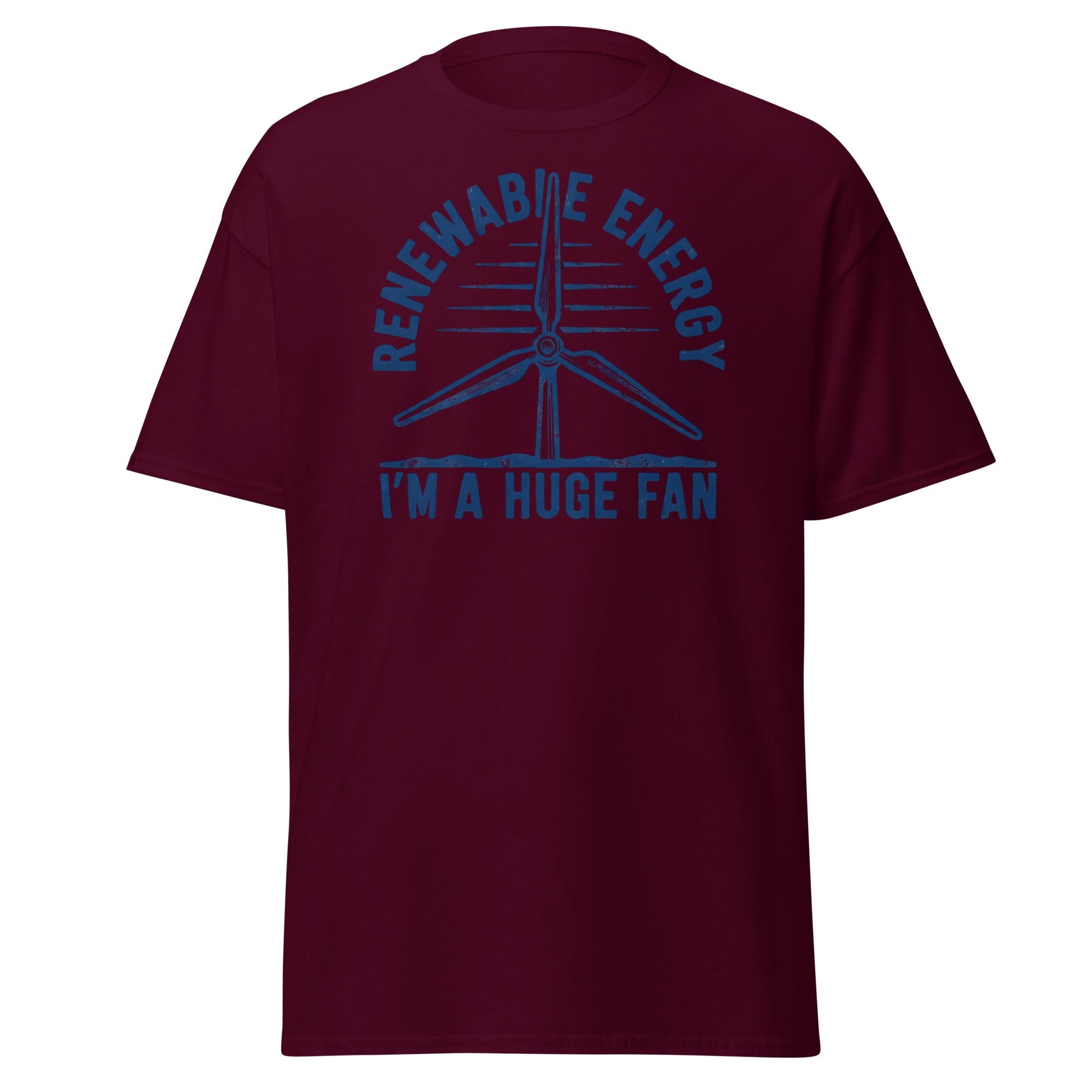 Funny Renewable Energy Wind Turbine T-Shirt - Huge Fan Tee - Maroon - T-Shirts Online
