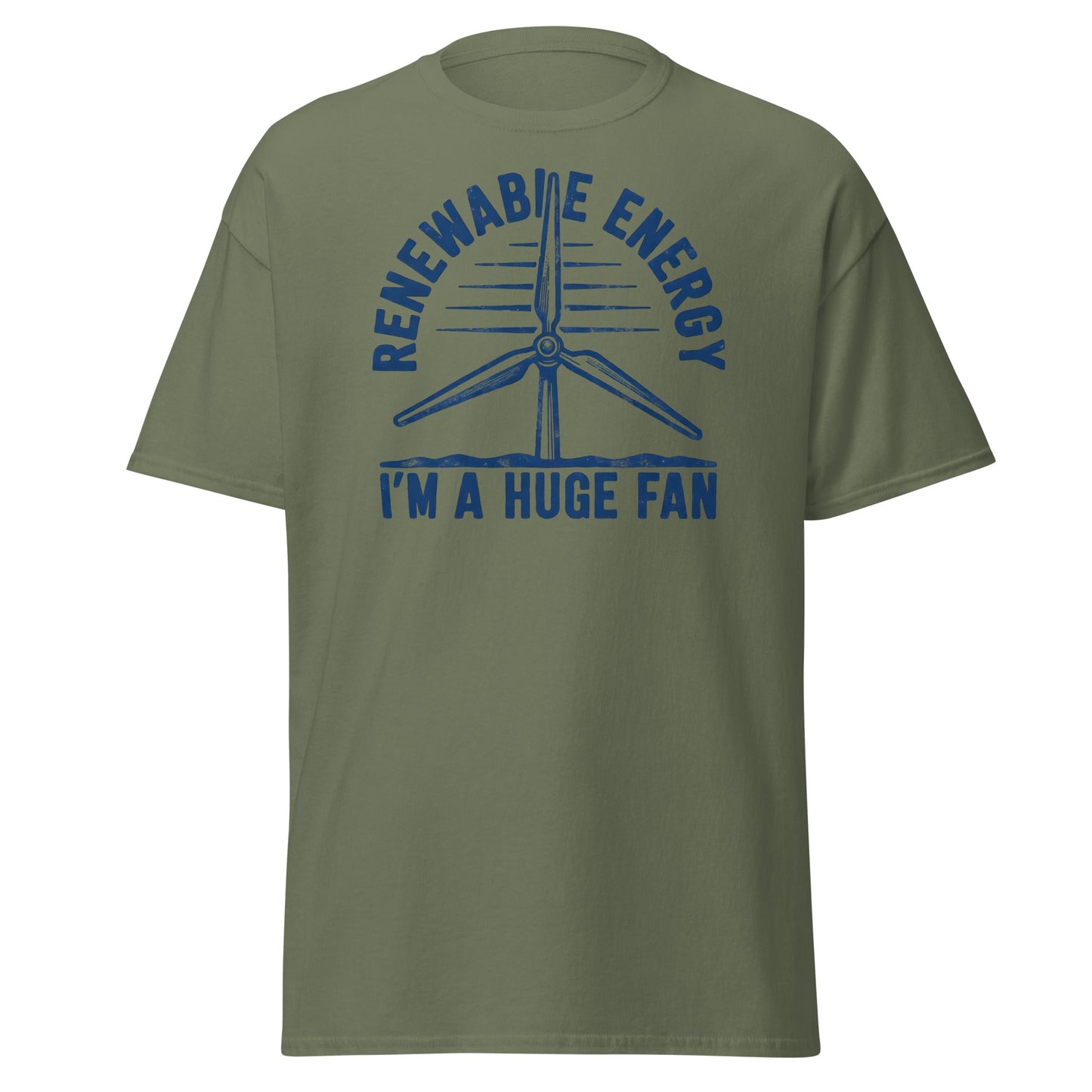 Funny Renewable Energy Wind Turbine T-Shirt - Huge Fan Tee - Military Green - T-Shirts Online