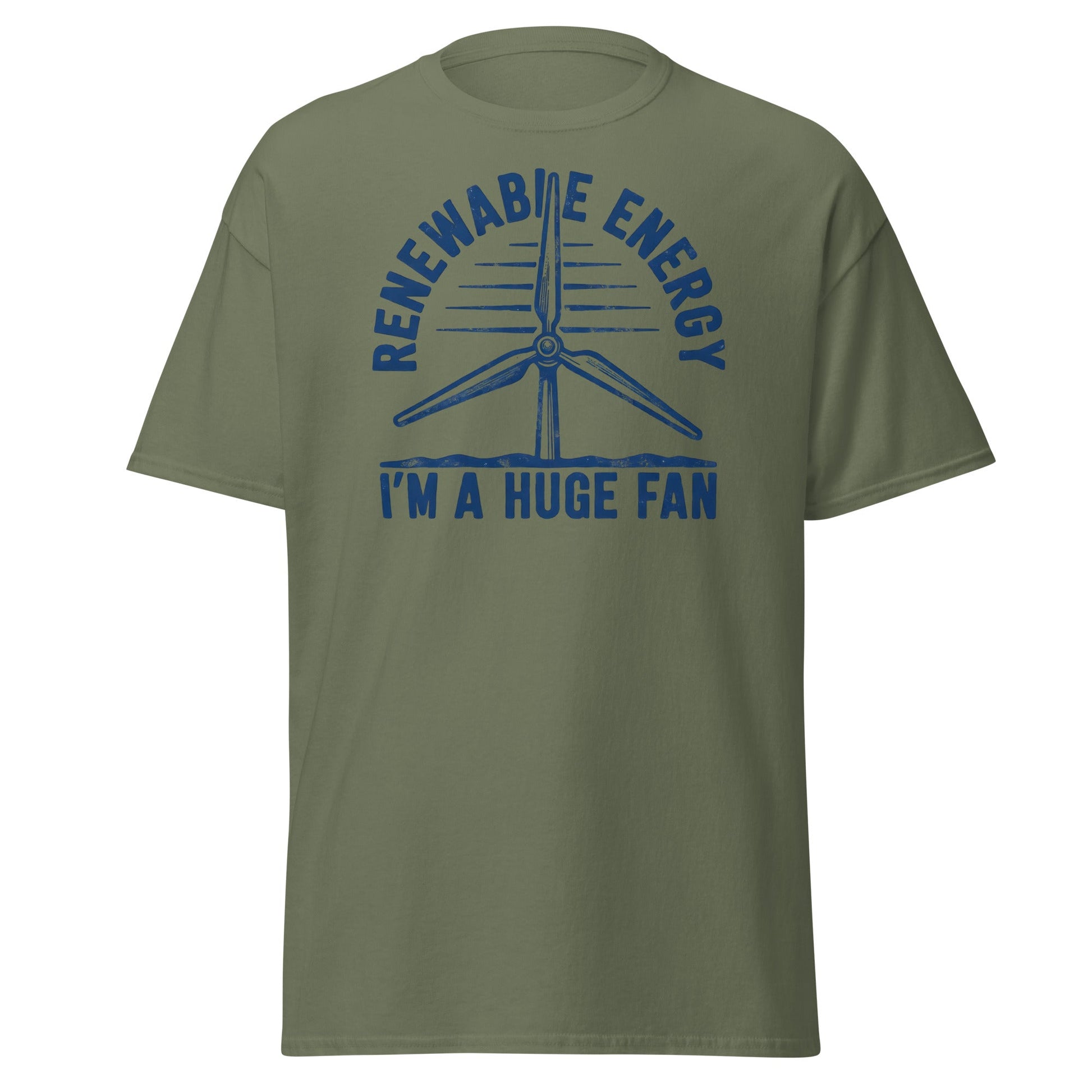 Funny Renewable Energy Wind Turbine T-Shirt - Huge Fan Tee - Military Green - T-Shirts Online
