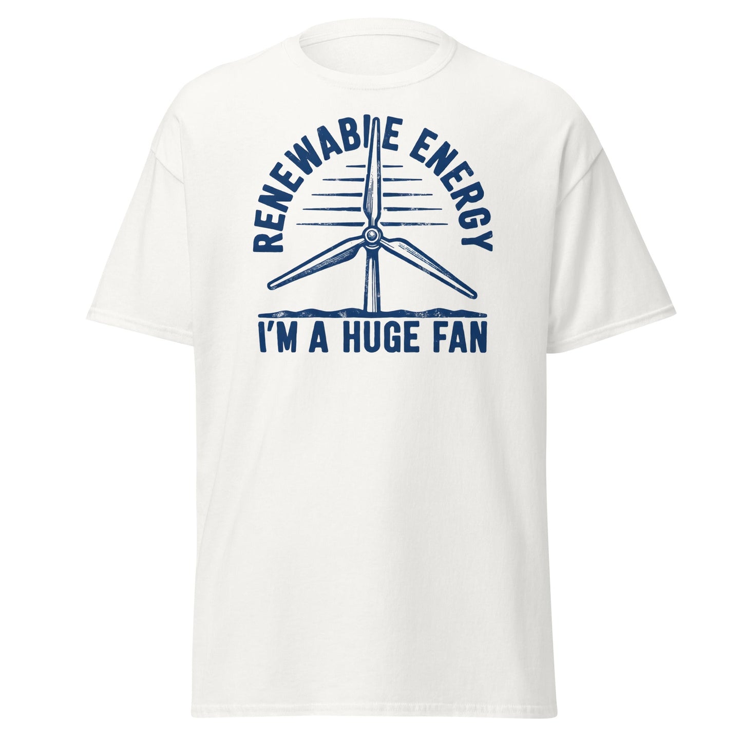 Funny Renewable Energy Wind Turbine T-Shirt - Huge Fan Tee - White - T-Shirts Online