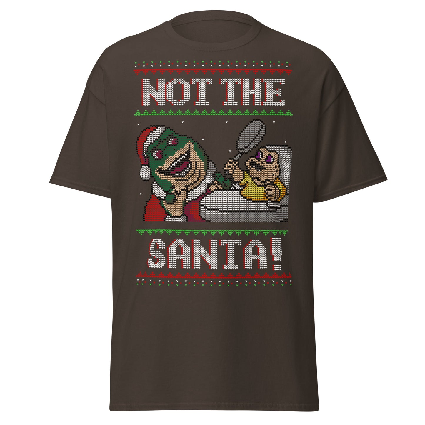 Funny Retro “Not the Santa” Christmas Dinosaur Tee - Dark Chocolate - T-Shirts Online