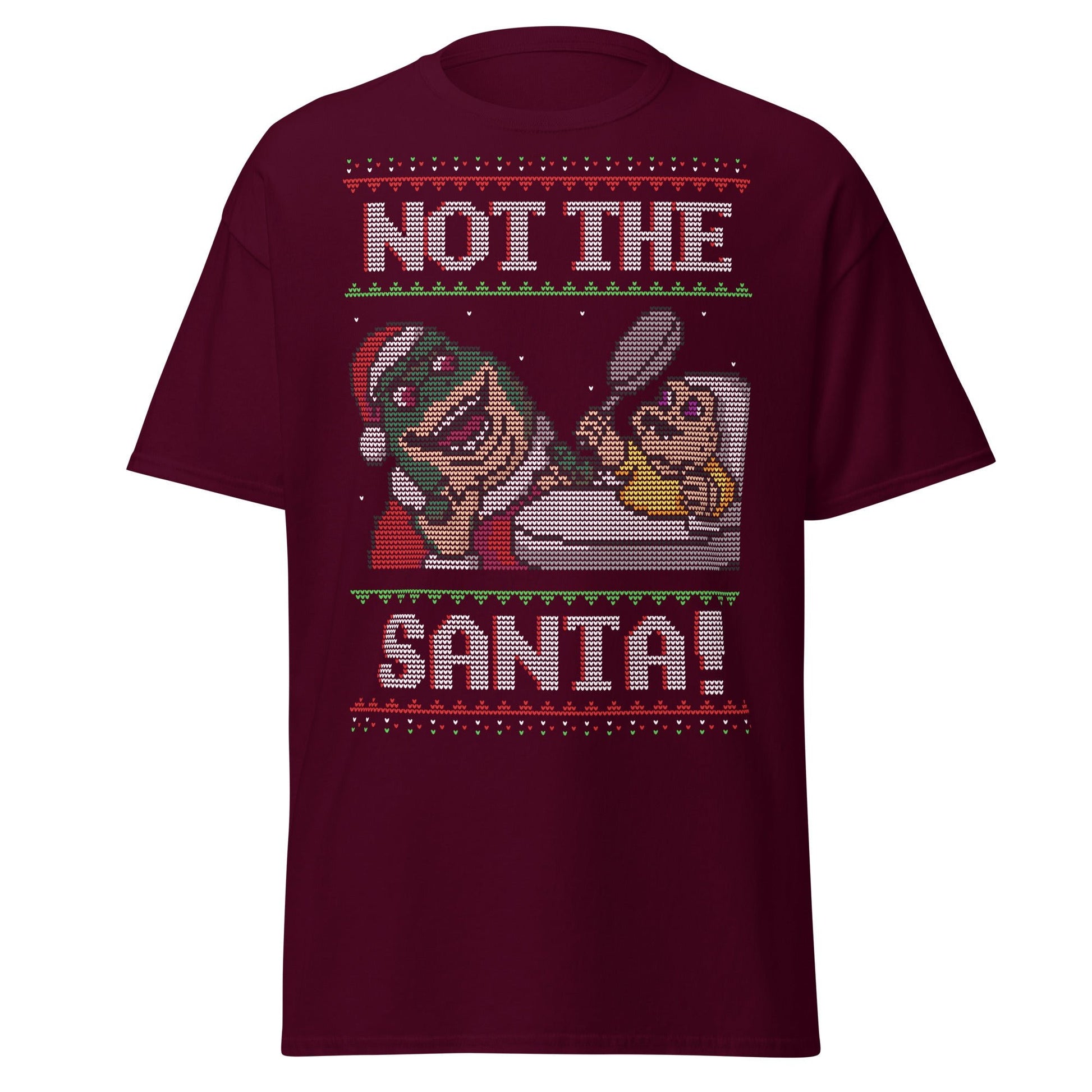 Funny Retro “Not the Santa” Christmas Dinosaur Tee - Maroon - T-Shirts Online