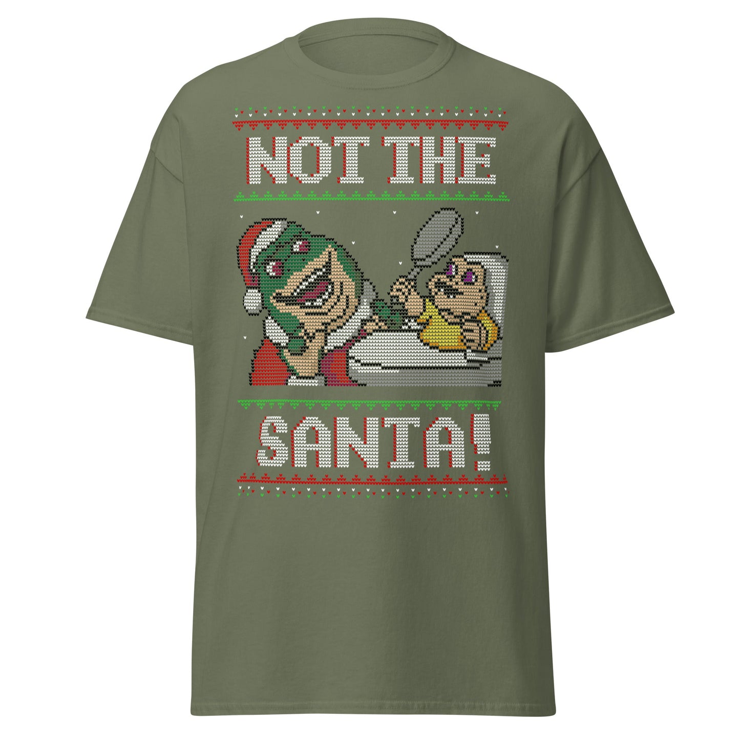 Funny Retro “Not the Santa” Christmas Dinosaur Tee - Military Green - T-Shirts Online