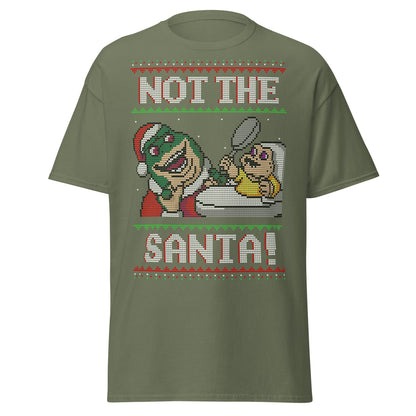 Funny Retro “Not the Santa” Christmas Dinosaur Tee - Military Green - T-Shirts Online