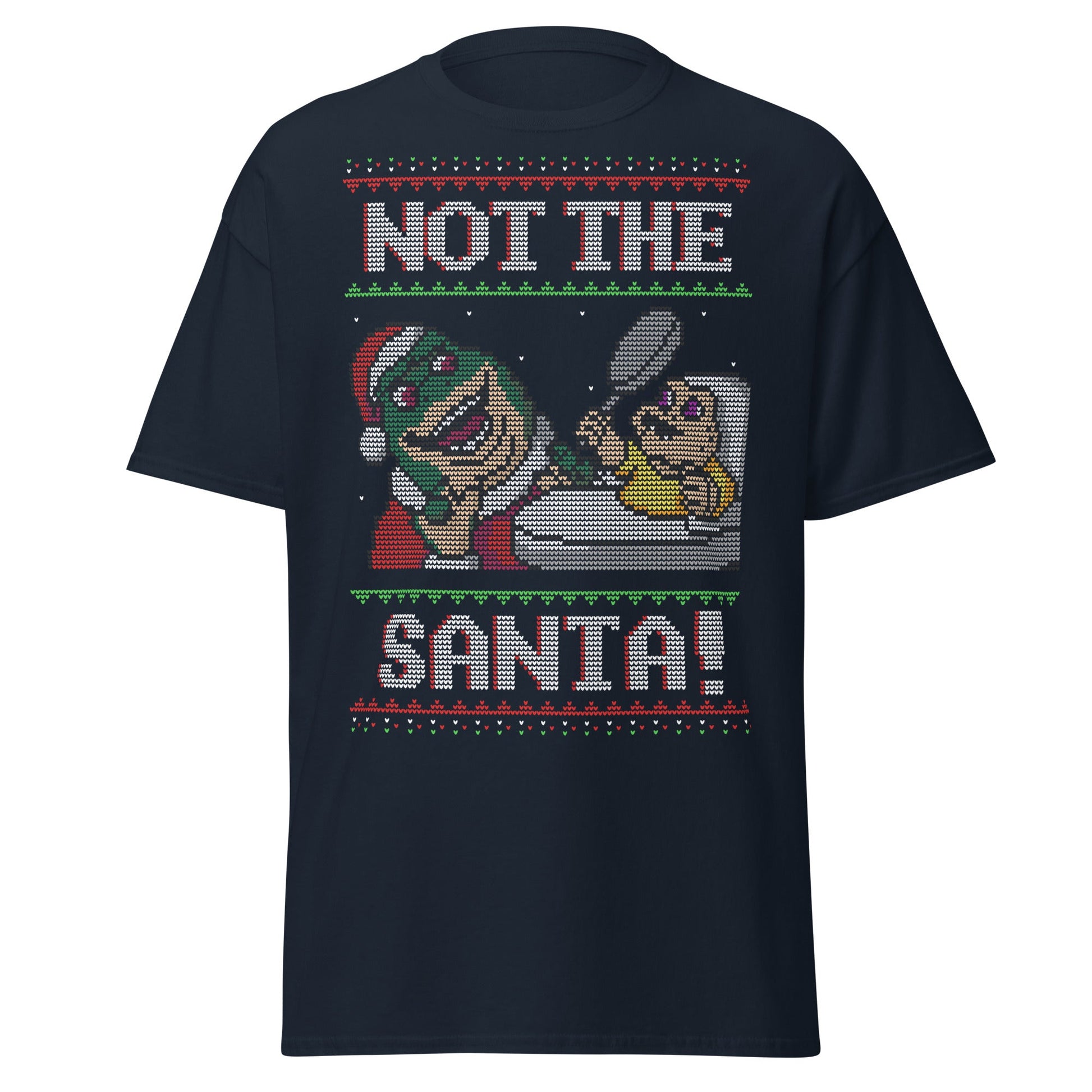 Funny Retro “Not the Santa” Christmas Dinosaur Tee - Navy - T-Shirts Online