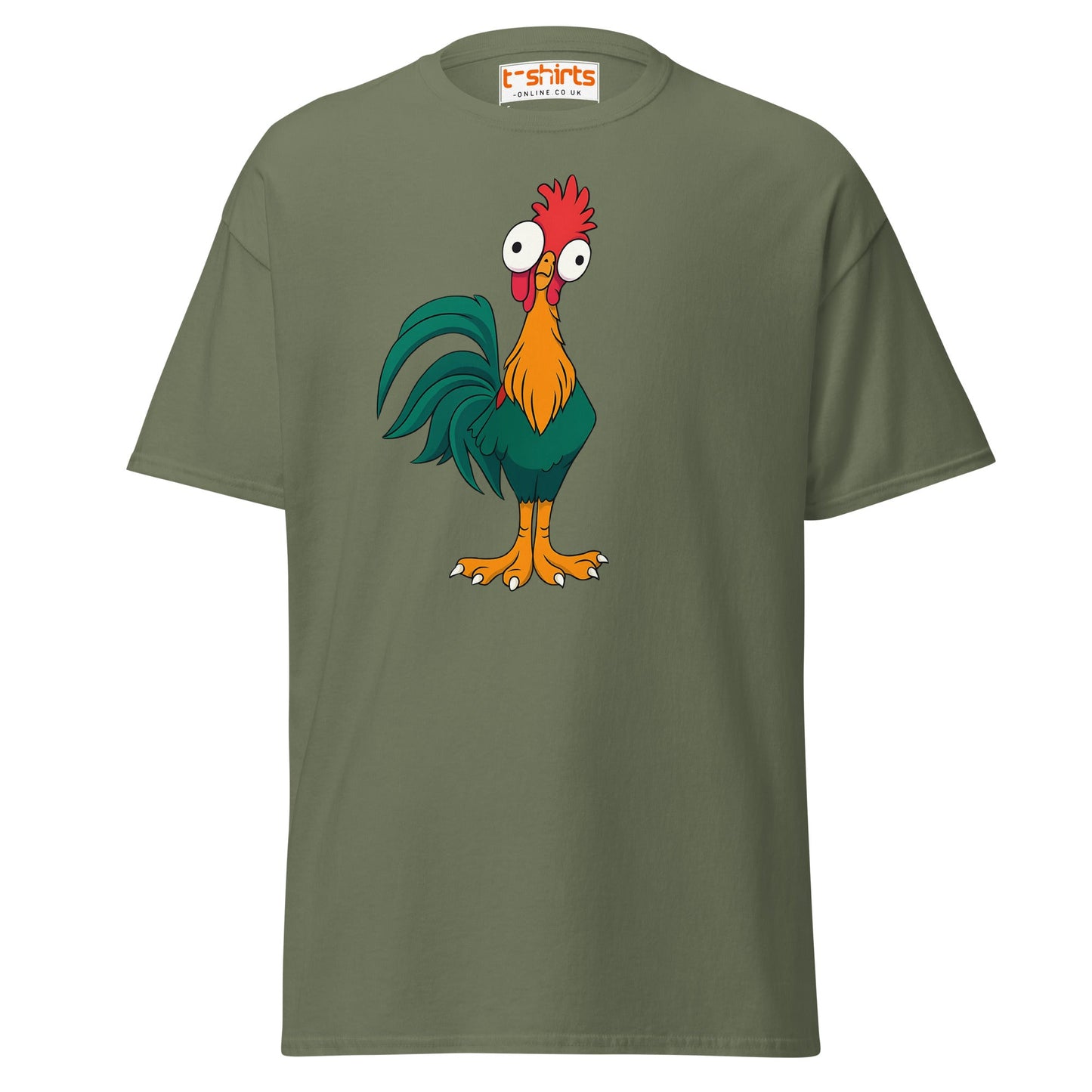 Funny Rooster T-Shirt – Crazy Chicken Cartoon Tee - Military Green - T-Shirts Online