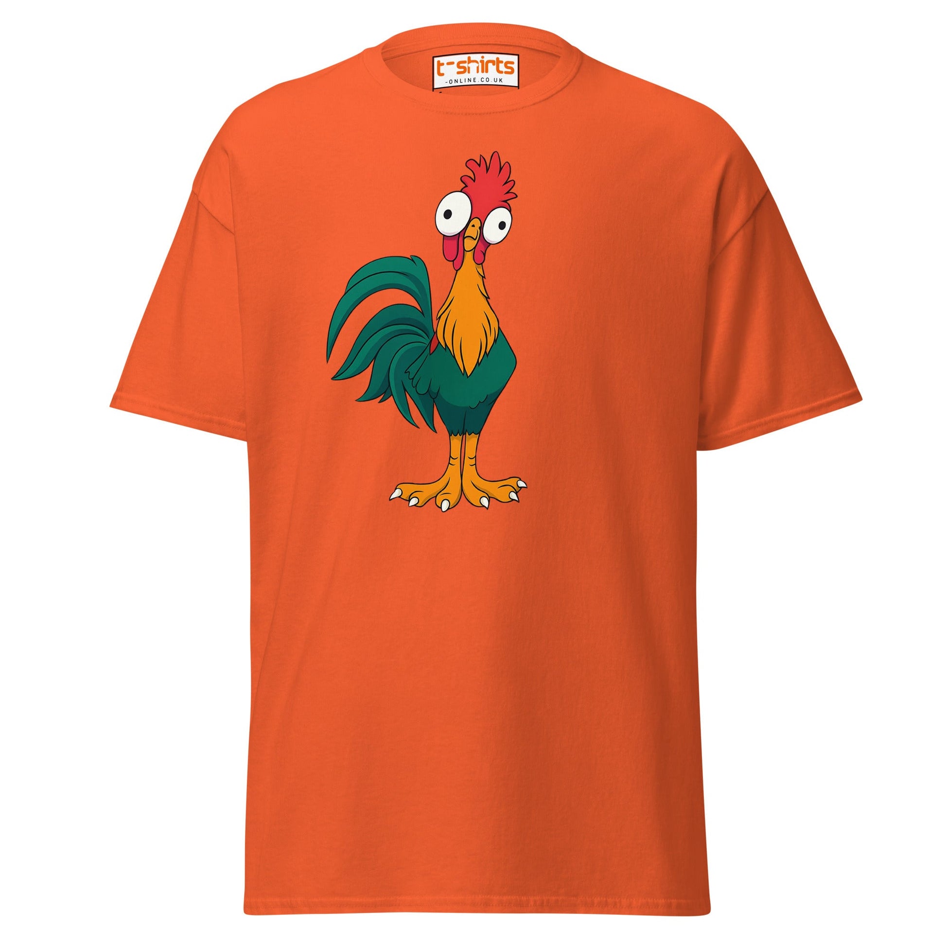 Funny Rooster T-Shirt – Crazy Chicken Cartoon Tee - Orange - T-Shirts Online