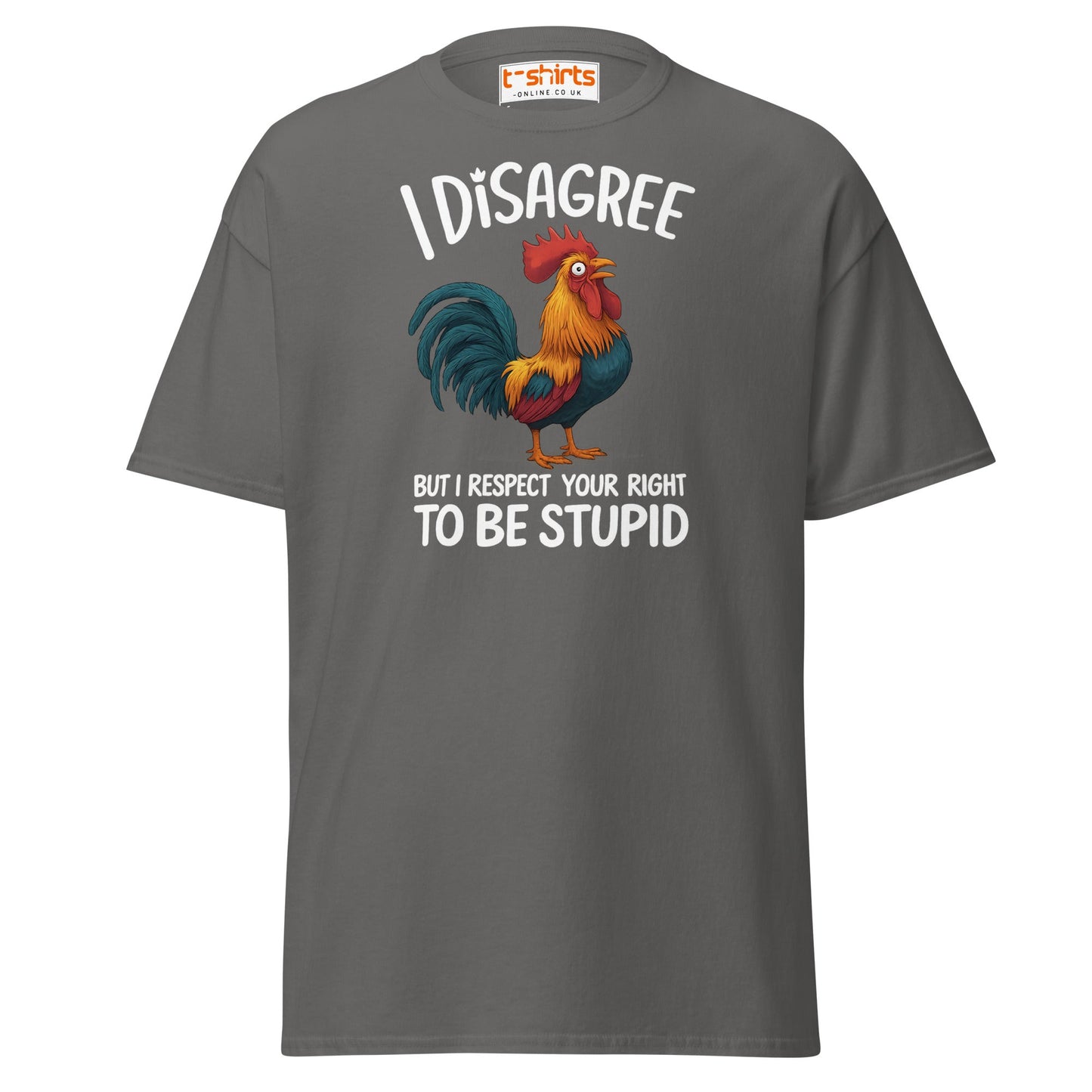 Funny Rooster T-Shirt – I Disagree But Respect Your Right - Charcoal - T-Shirts Online