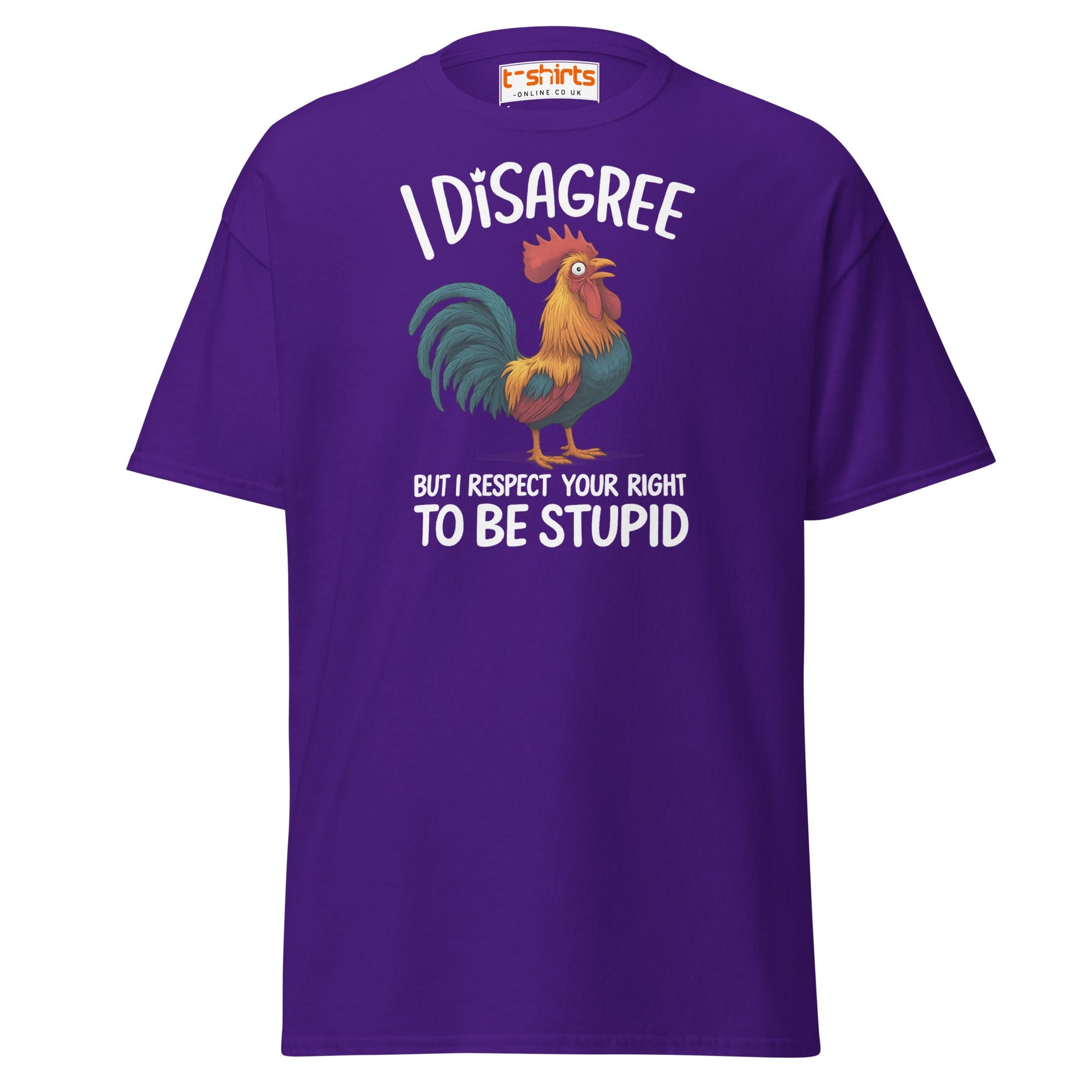 Funny Rooster T-Shirt – I Disagree But Respect Your Right - Purple - T-Shirts Online