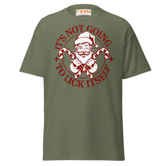 Funny Santa Candy Cane Christmas Adult Humor T-Shirt - Military Green - T-Shirts Online