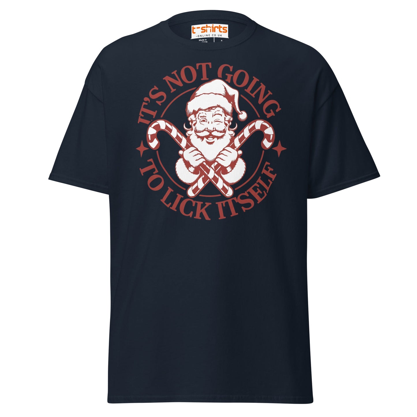 Funny Santa Candy Cane Christmas Adult Humor T-Shirt - Navy - T-Shirts Online