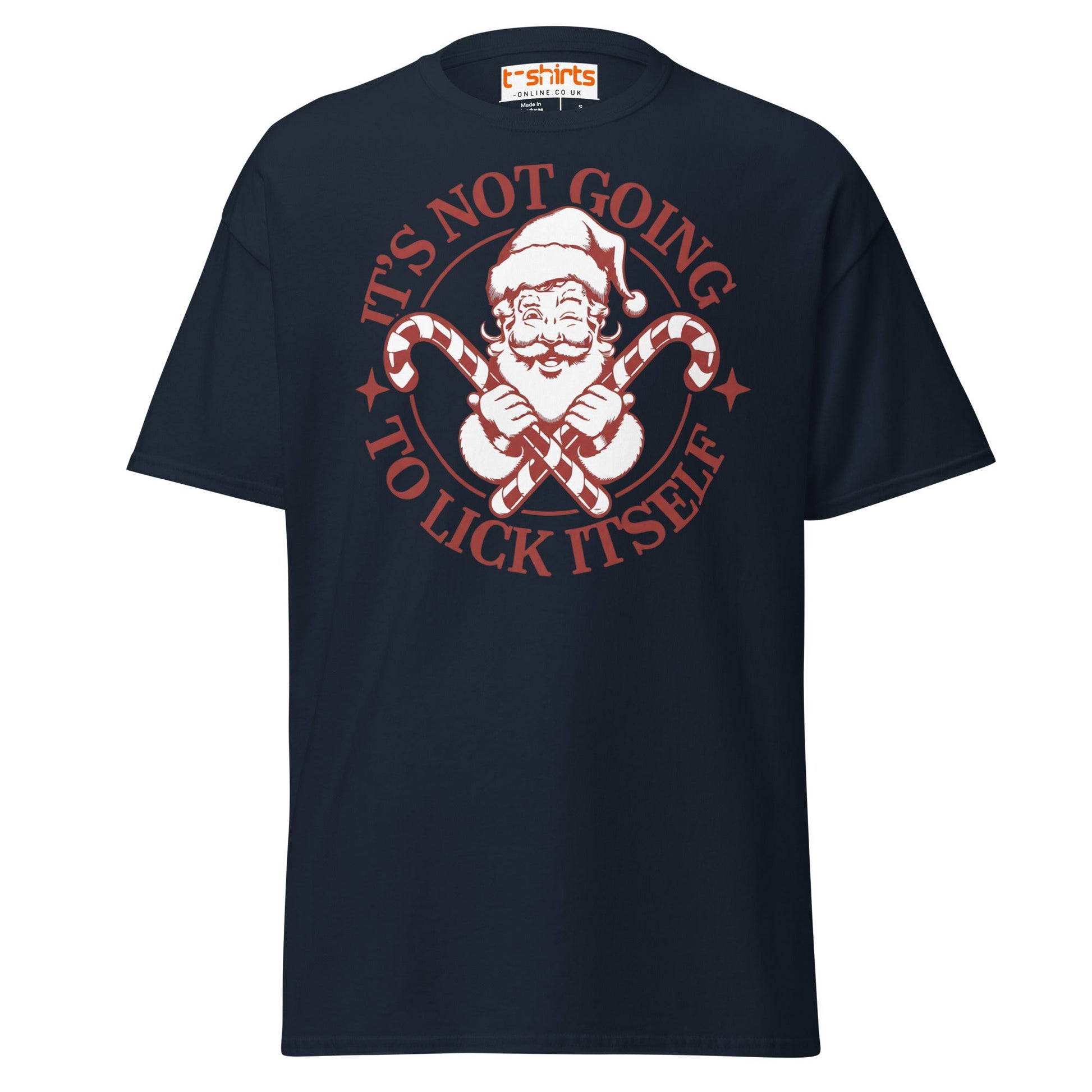 Funny Santa Candy Cane Christmas Adult Humor T-Shirt - Navy - T-Shirts Online