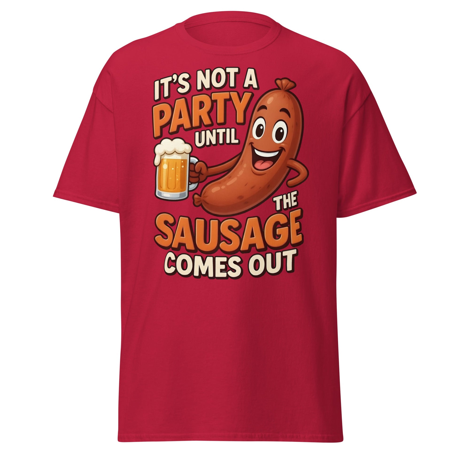 Funny Sausage Party T-Shirt - Adult Humor BBQ Tee - Cardinal - T-Shirts Online
