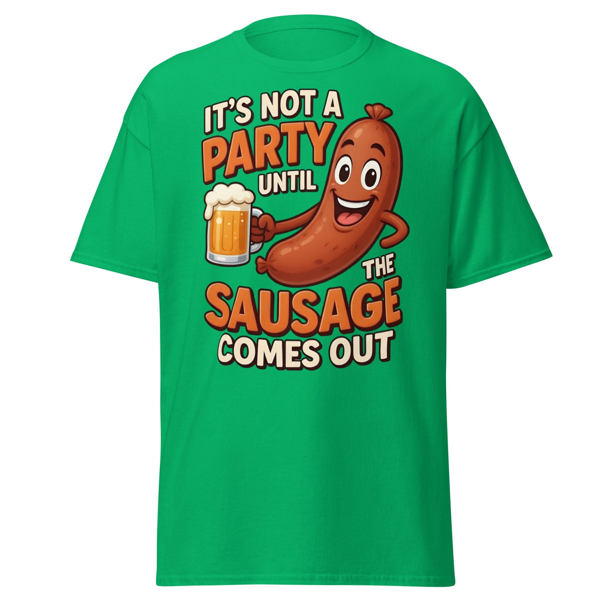 Funny Sausage Party T-Shirt - Adult Humor BBQ Tee - Irish Green - T-Shirts Online