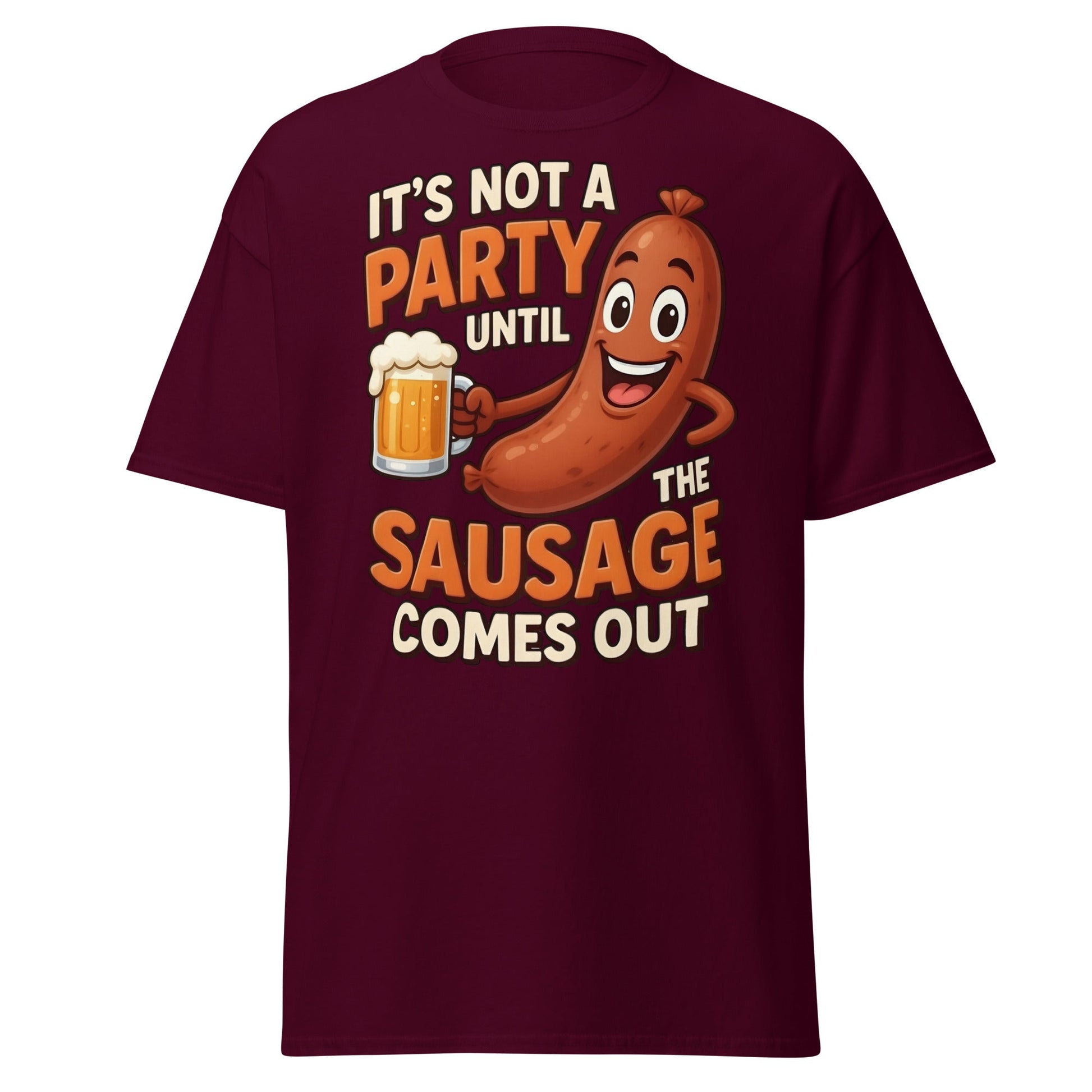 Funny Sausage Party T-Shirt - Adult Humor BBQ Tee - Maroon - T-Shirts Online