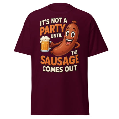 Funny Sausage Party T-Shirt - Adult Humor BBQ Tee - Maroon - T-Shirts Online