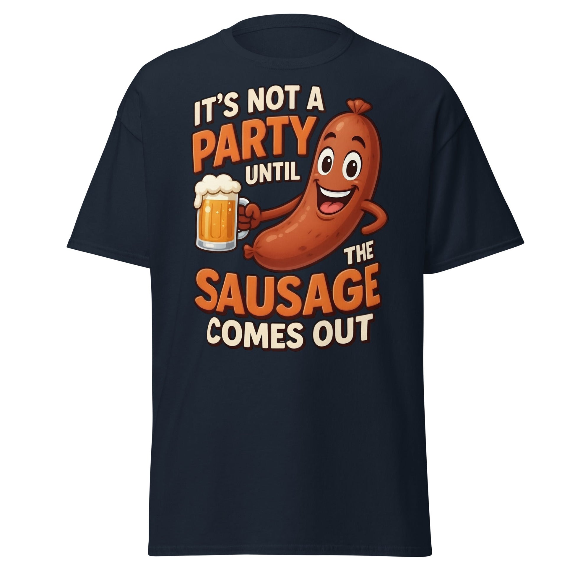 Funny Sausage Party T-Shirt - Adult Humor BBQ Tee - Navy - T-Shirts Online