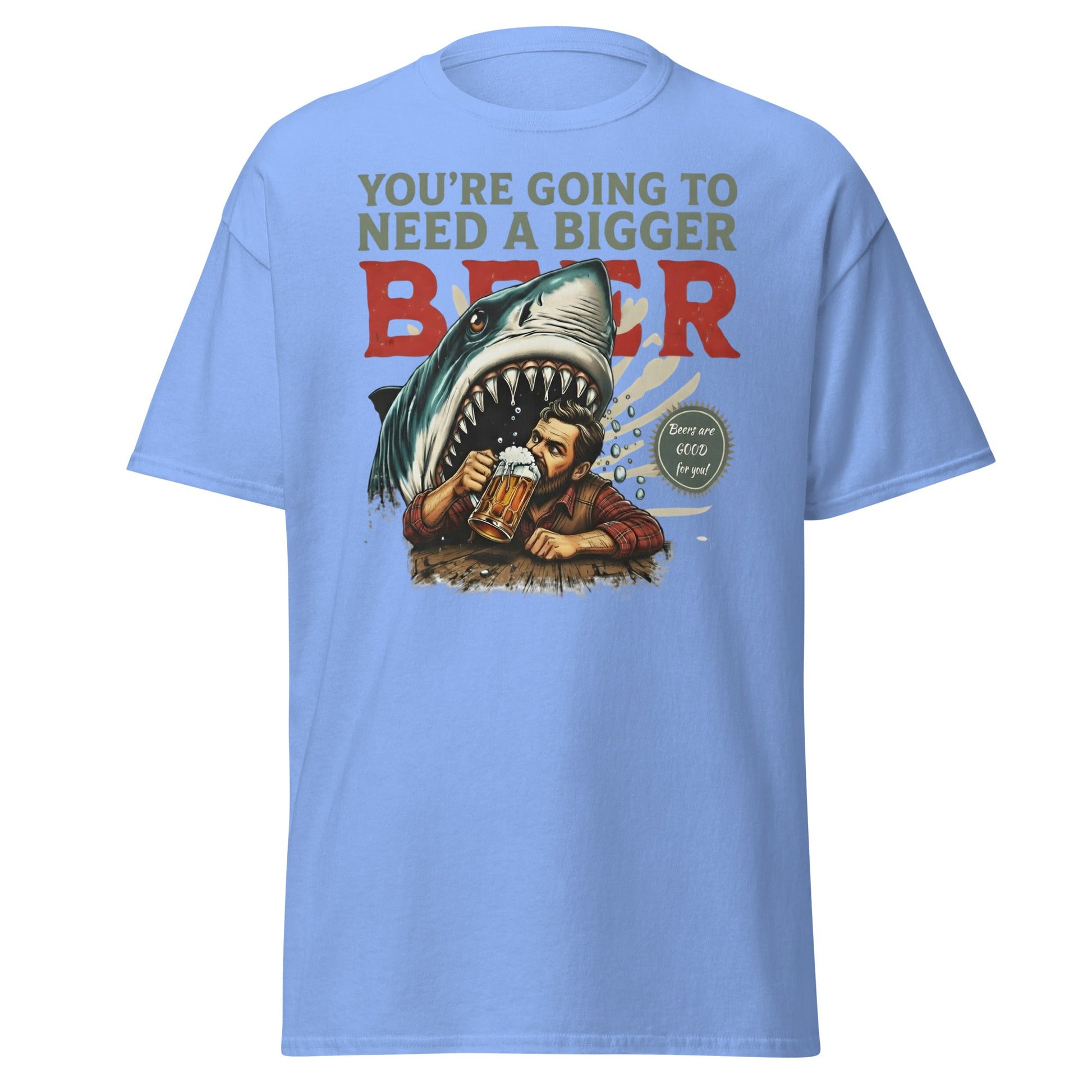 Funny Shark Beer Parody T-Shirt - Jaws Pun Graphic Tee - Carolina Blue - T-Shirts Online
