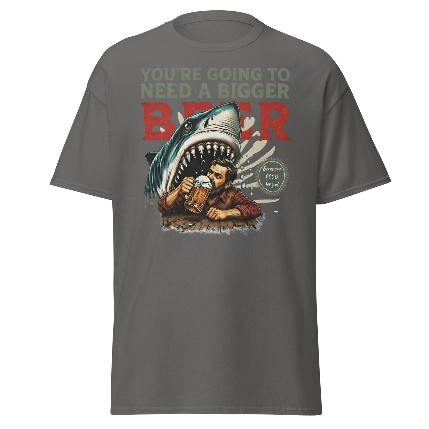 Funny Shark Beer Parody T-Shirt - Jaws Pun Graphic Tee - Charcoal - T-Shirts Online
