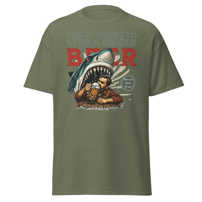 Funny Shark Beer Parody T-Shirt - Jaws Pun Graphic Tee - Military Green - T-Shirts Online