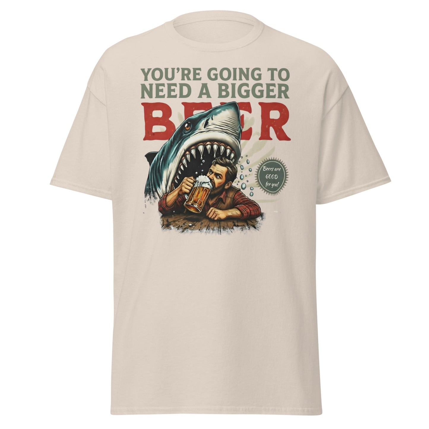 Funny Shark Beer Parody T-Shirt - Jaws Pun Graphic Tee - Natural - T-Shirts Online