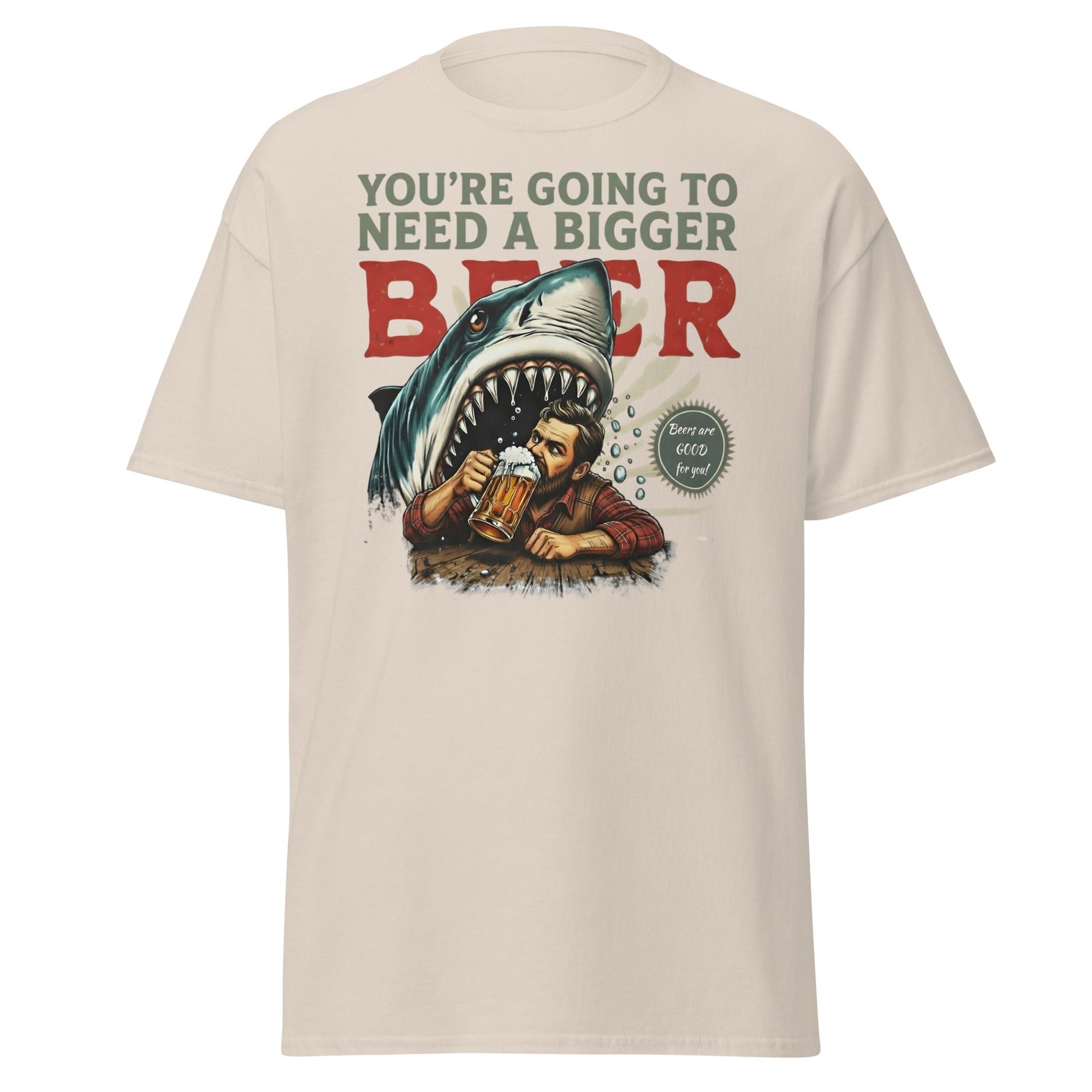 Funny Shark Beer Parody T-Shirt - Jaws Pun Graphic Tee - Natural - T-Shirts Online