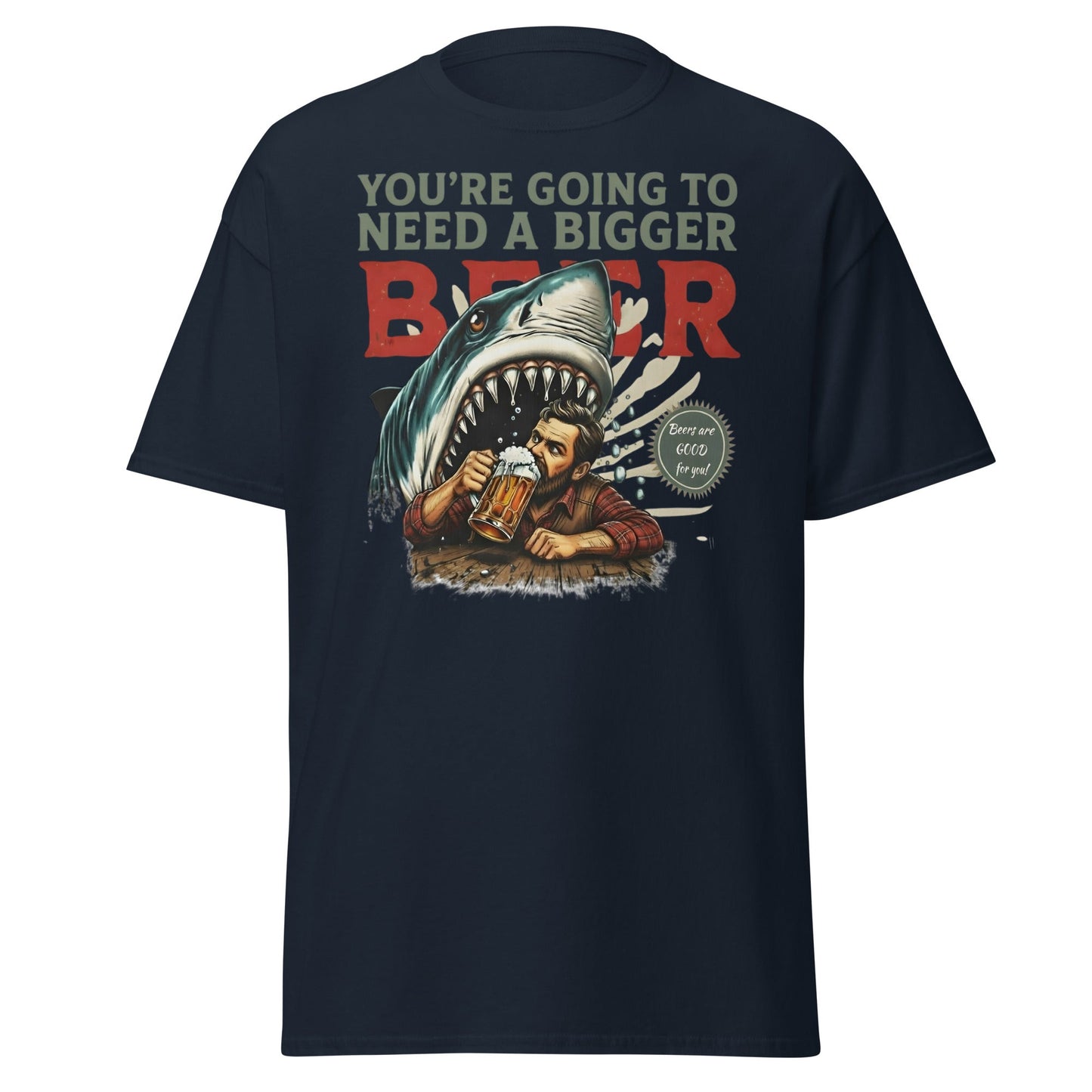 Funny Shark Beer Parody T-Shirt - Jaws Pun Graphic Tee - Navy - T-Shirts Online