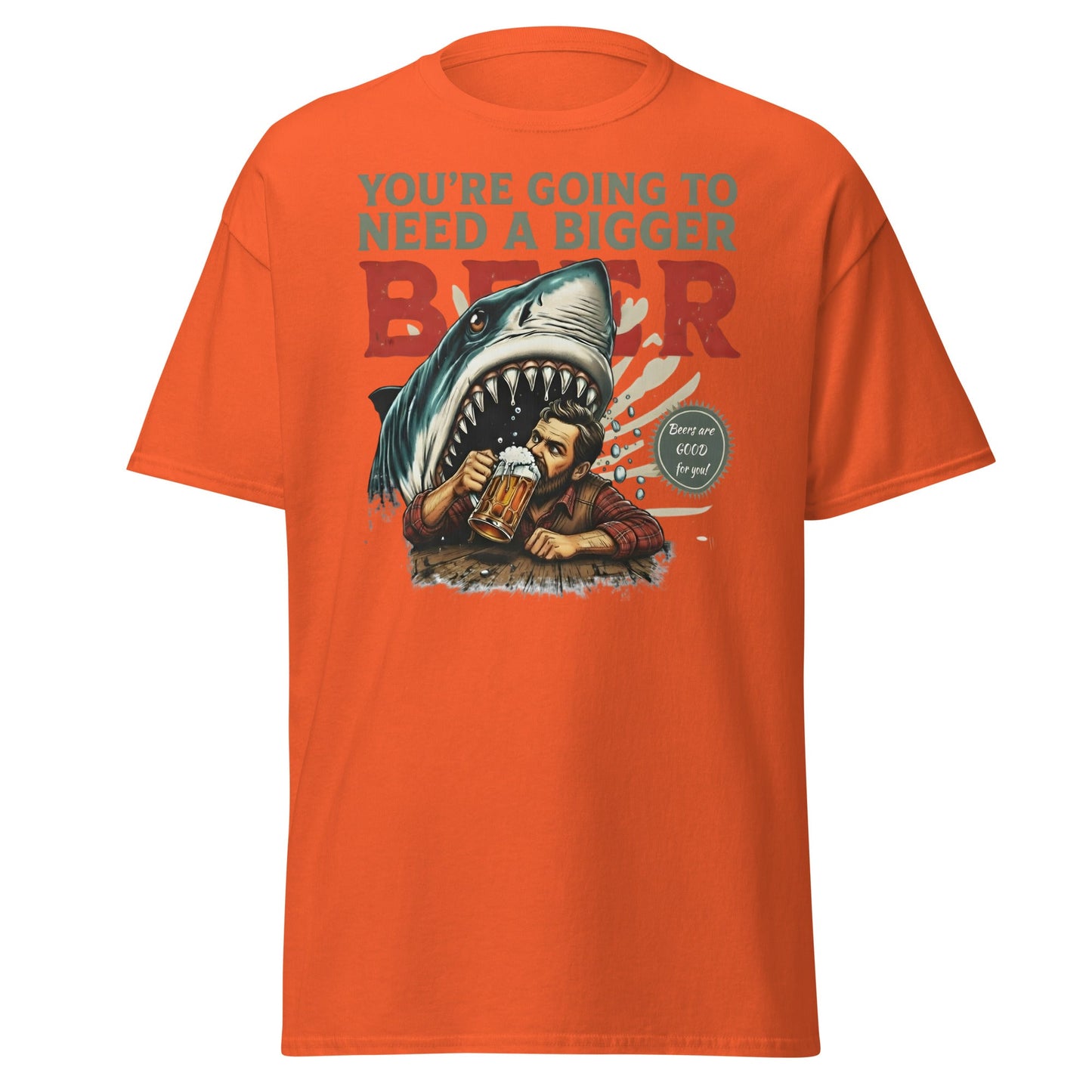 Funny Shark Beer Parody T-Shirt - Jaws Pun Graphic Tee - Orange - T-Shirts Online