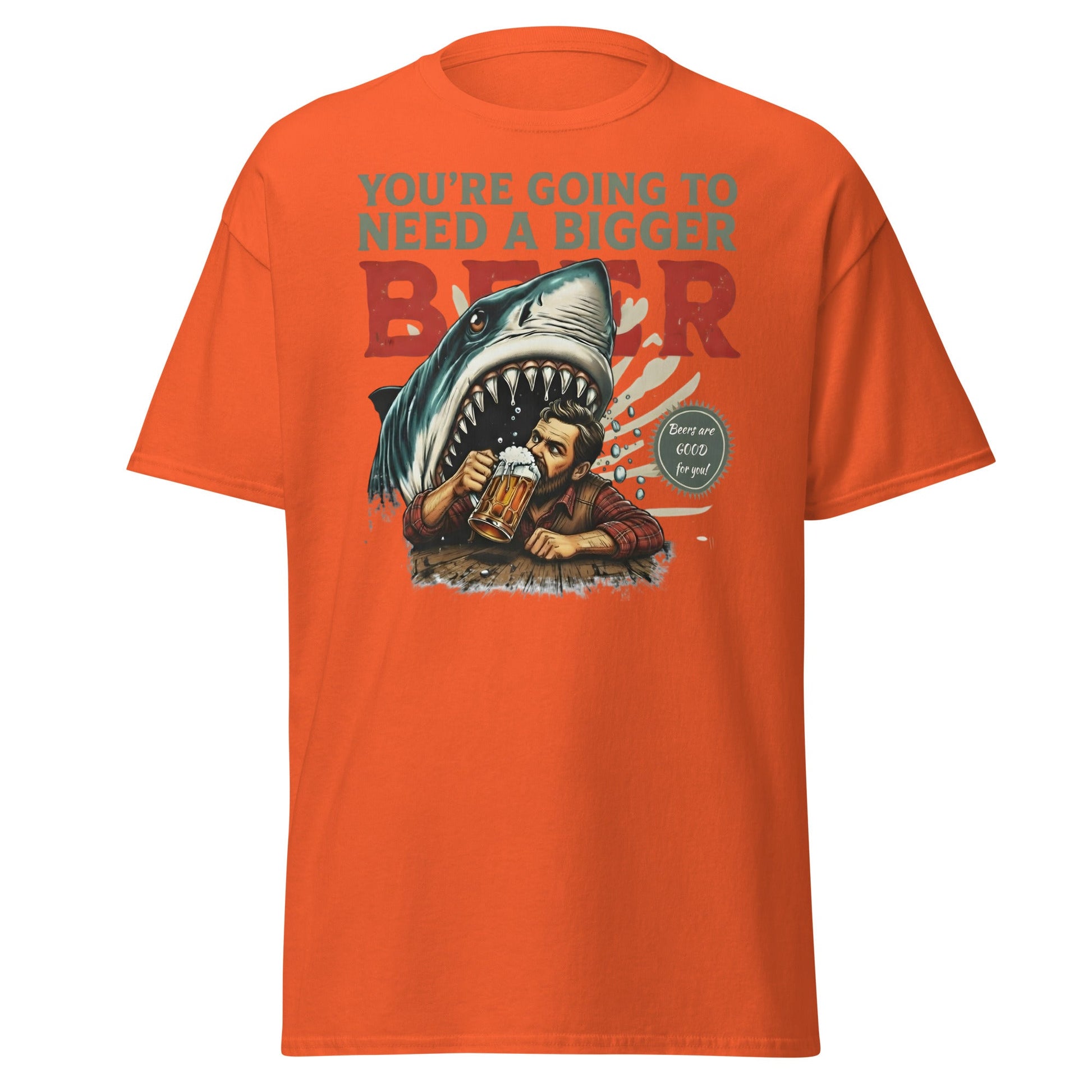 Funny Shark Beer Parody T-Shirt - Jaws Pun Graphic Tee - Orange - T-Shirts Online