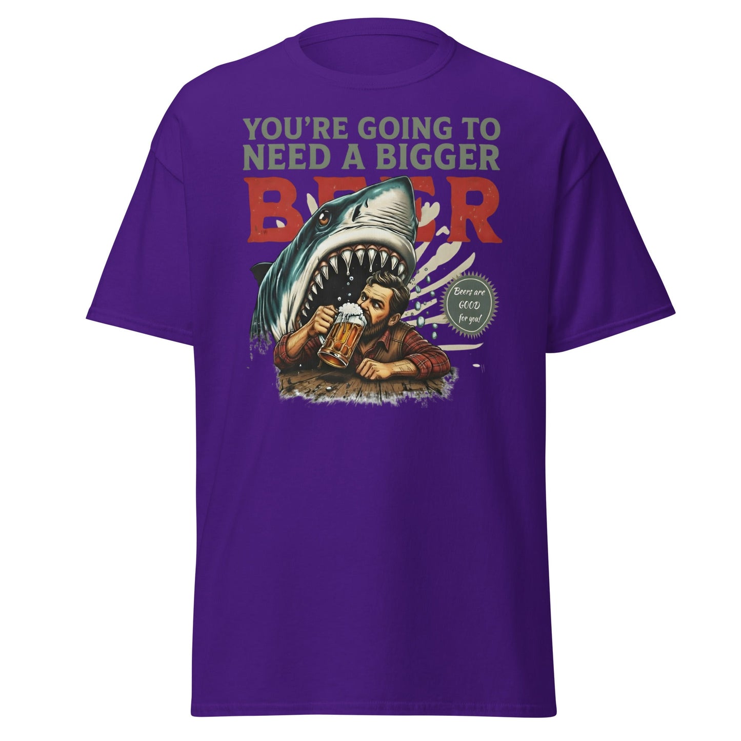 Funny Shark Beer Parody T-Shirt - Jaws Pun Graphic Tee - Purple - T-Shirts Online