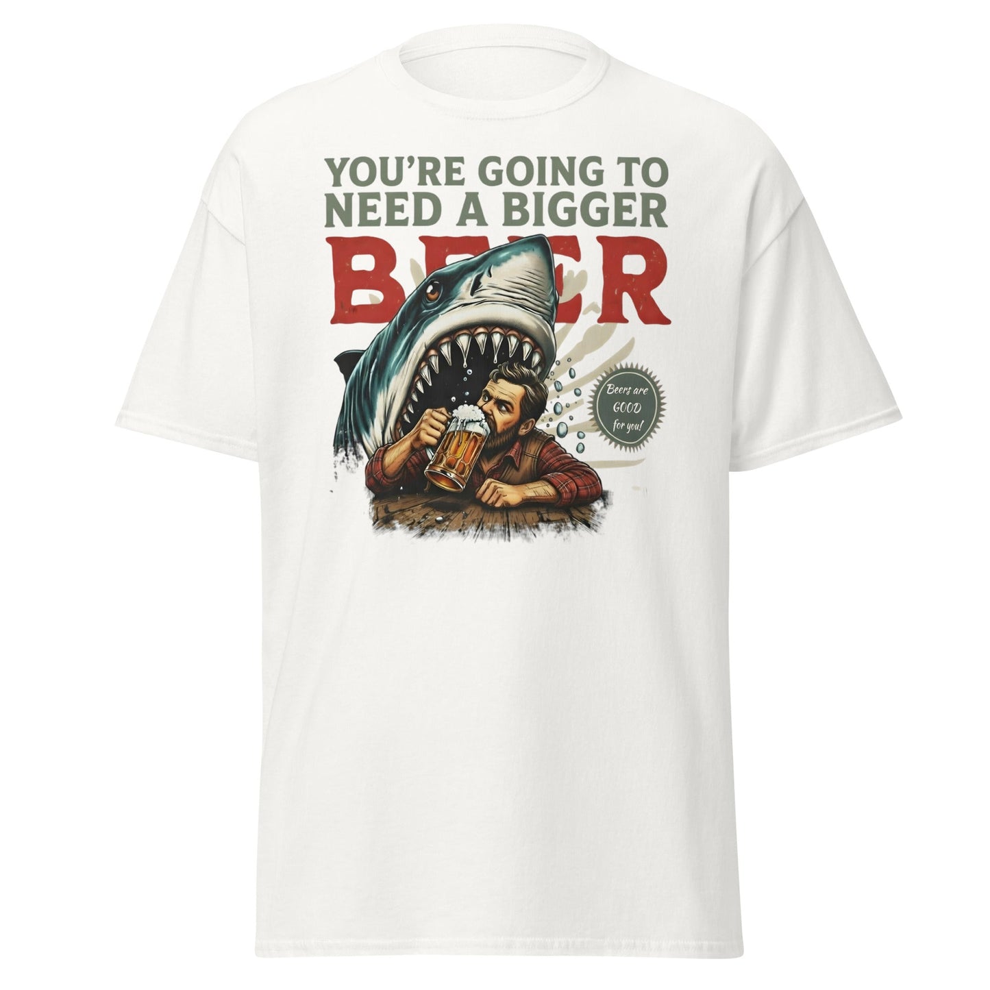 Funny Shark Beer Parody T-Shirt - Jaws Pun Graphic Tee - White - T-Shirts Online
