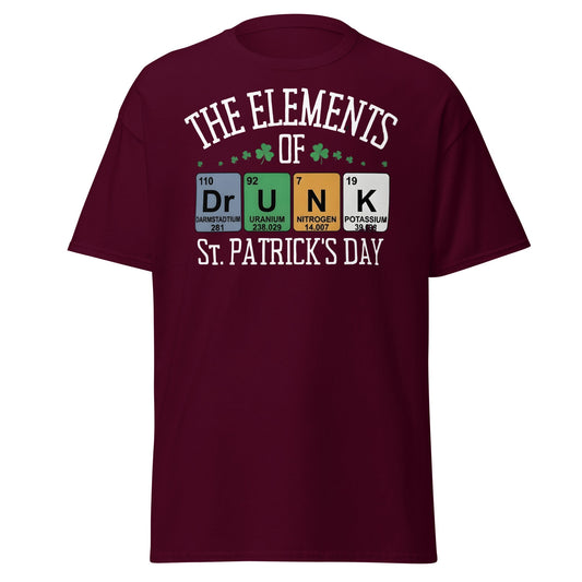 Funny St. Patrick's Day Periodic Table Drunk T-Shirt - Maroon - T-Shirts Online