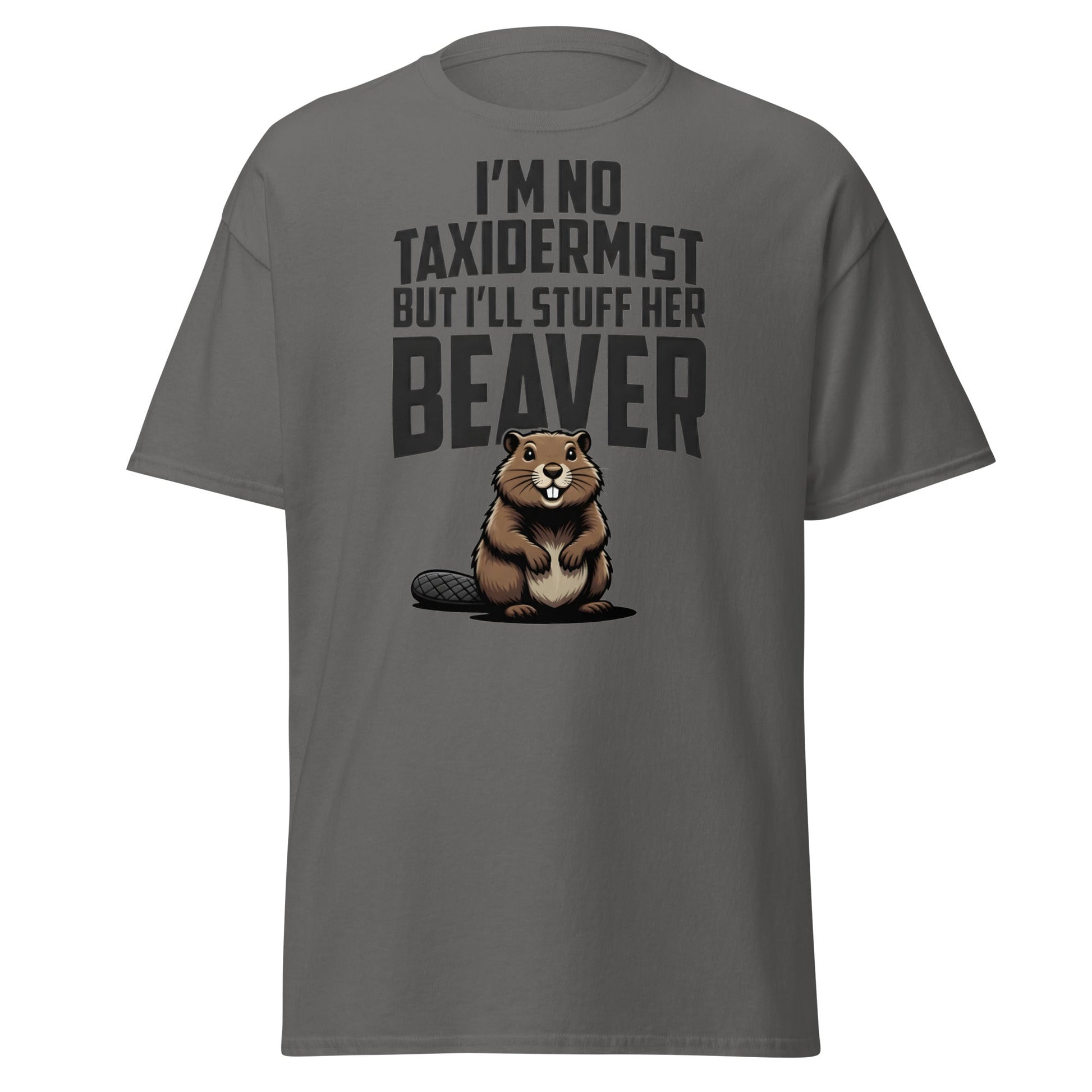 Funny Taxidermist Beaver T-Shirt - Adult Humor Graphic Tee - Charcoal - T-Shirts Online