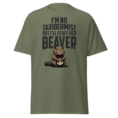 Funny Taxidermist Beaver T-Shirt - Adult Humor Graphic Tee - Military Green - T-Shirts Online