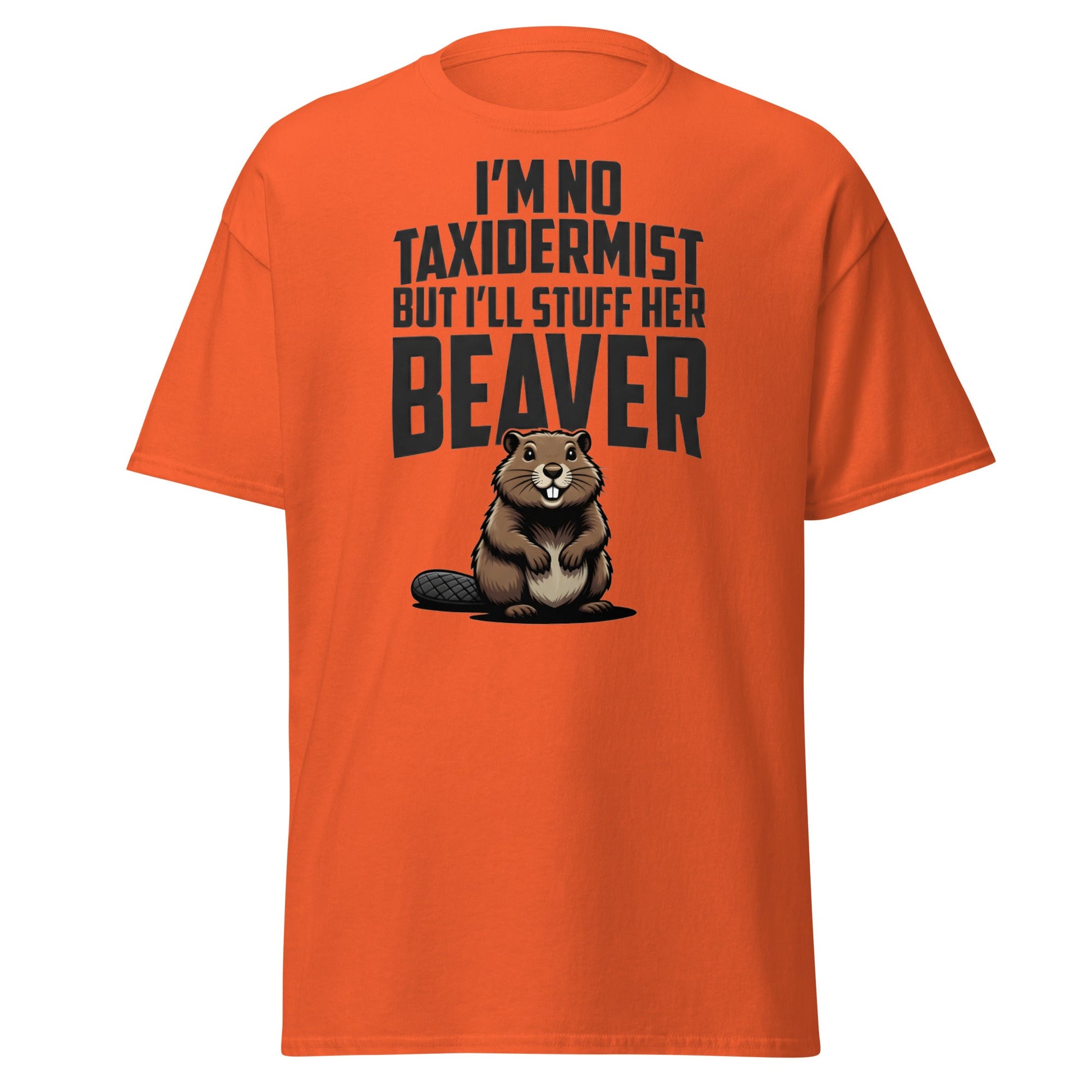 Funny Taxidermist Beaver T-Shirt - Adult Humor Graphic Tee - Orange - T-Shirts Online