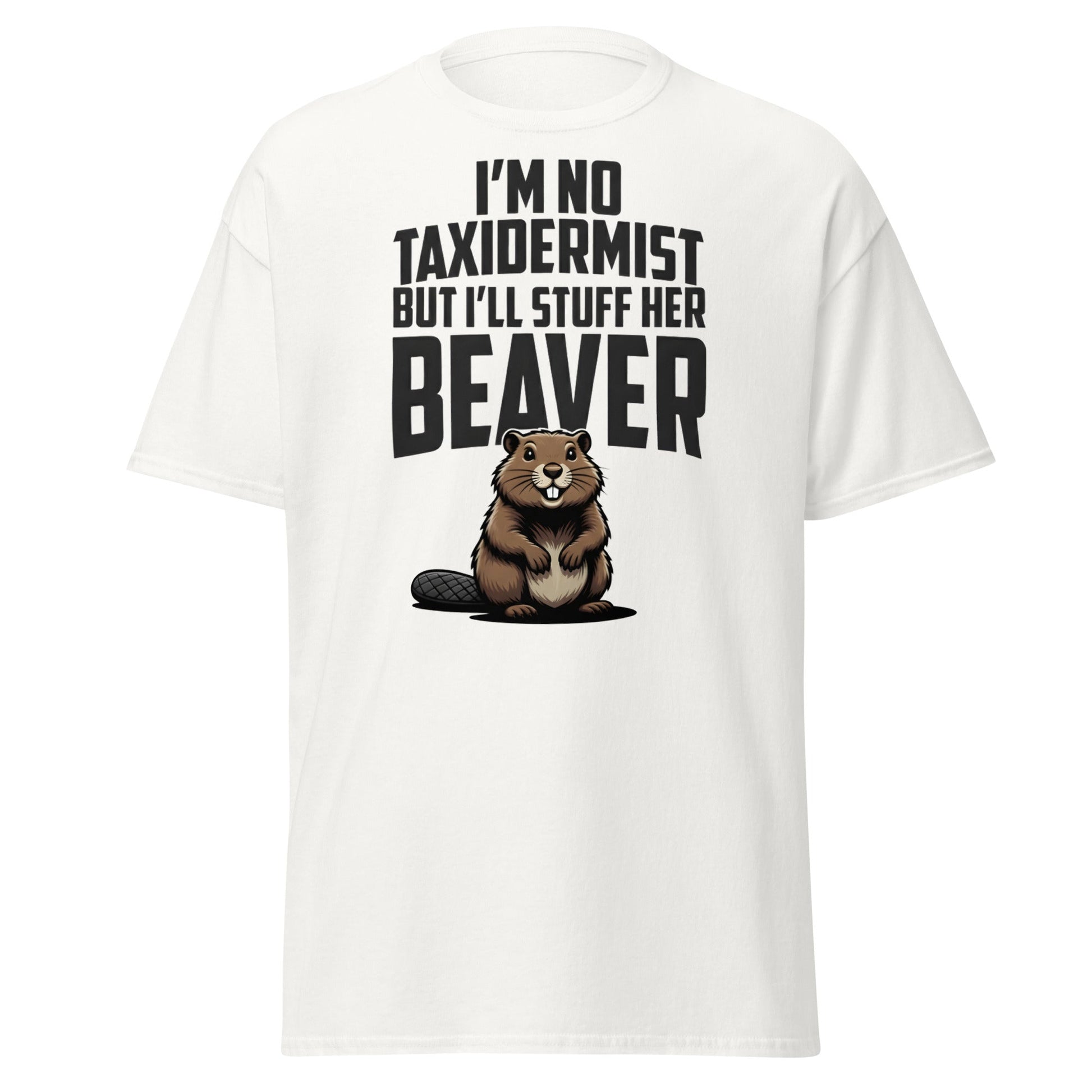 Funny Taxidermist Beaver T-Shirt - Adult Humor Graphic Tee - White - T-Shirts Online