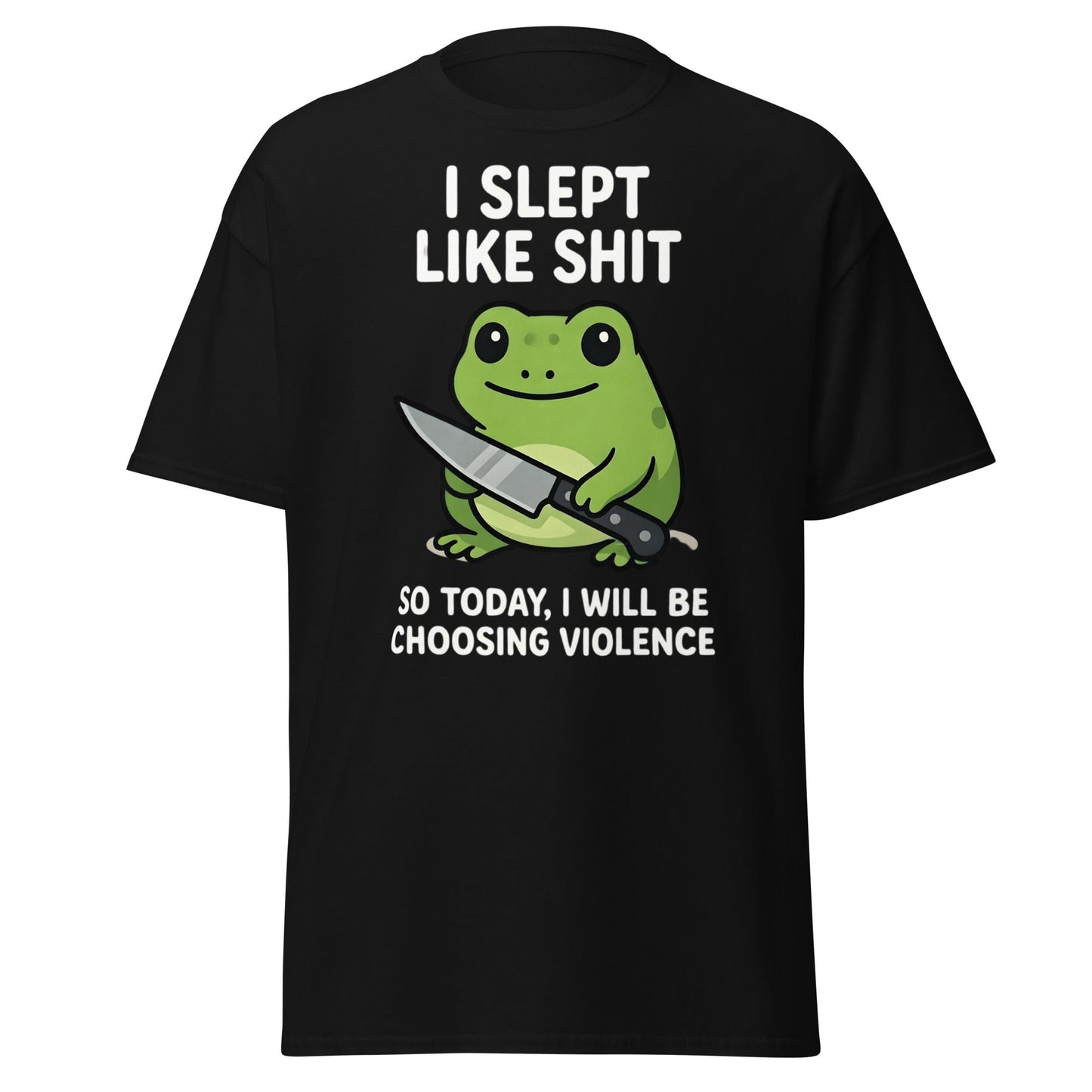 Funny Tired Frog Choosing Violence T-Shirt - Grumpy Frog Tee - Black - T-Shirts Online