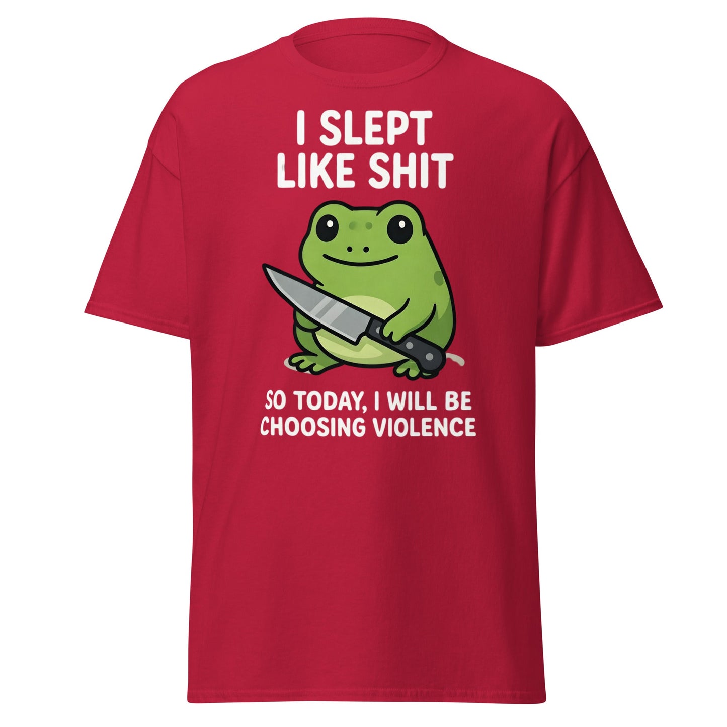 Funny Tired Frog Choosing Violence T-Shirt - Grumpy Frog Tee - Cardinal - T-Shirts Online