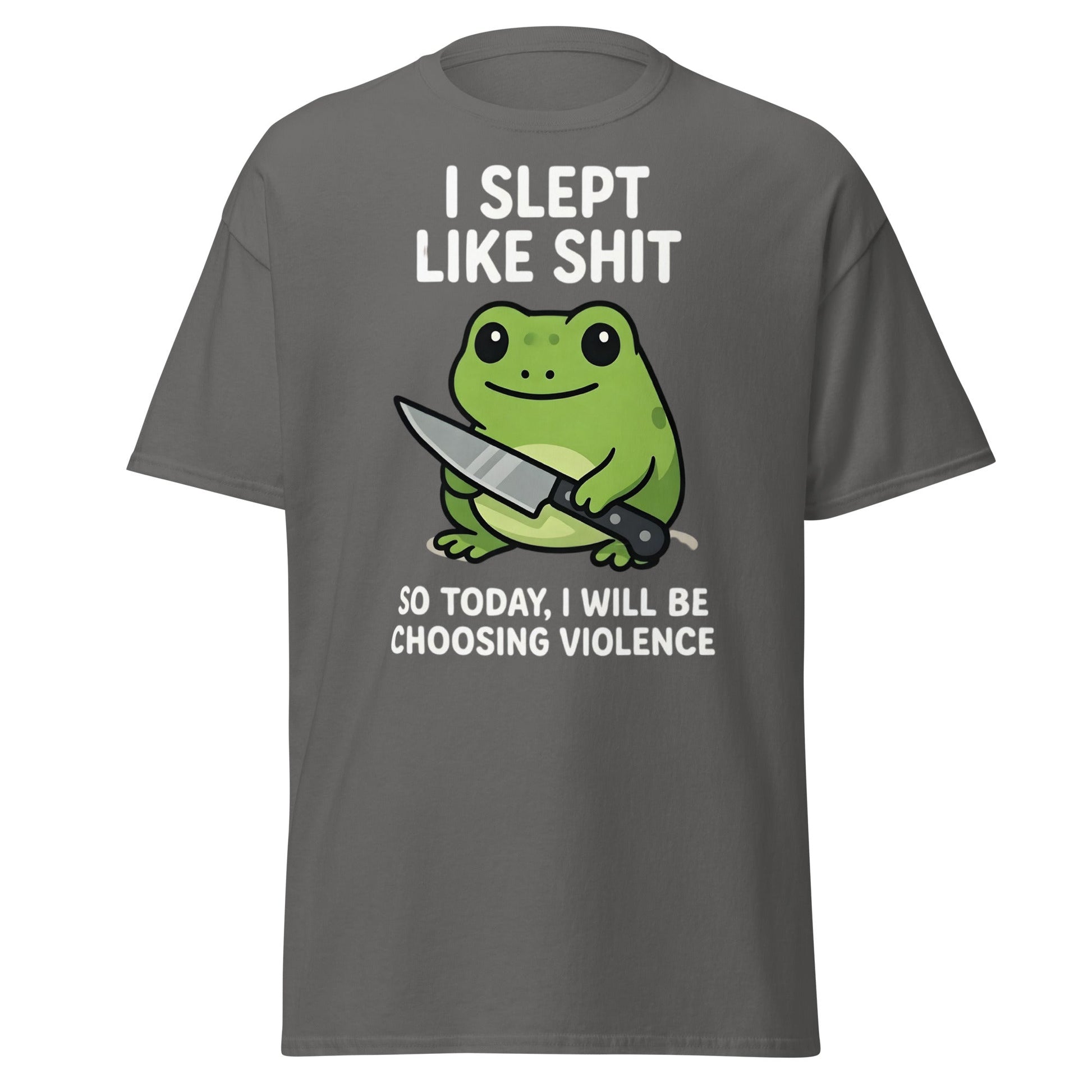 Funny Tired Frog Choosing Violence T-Shirt - Grumpy Frog Tee - Charcoal - T-Shirts Online