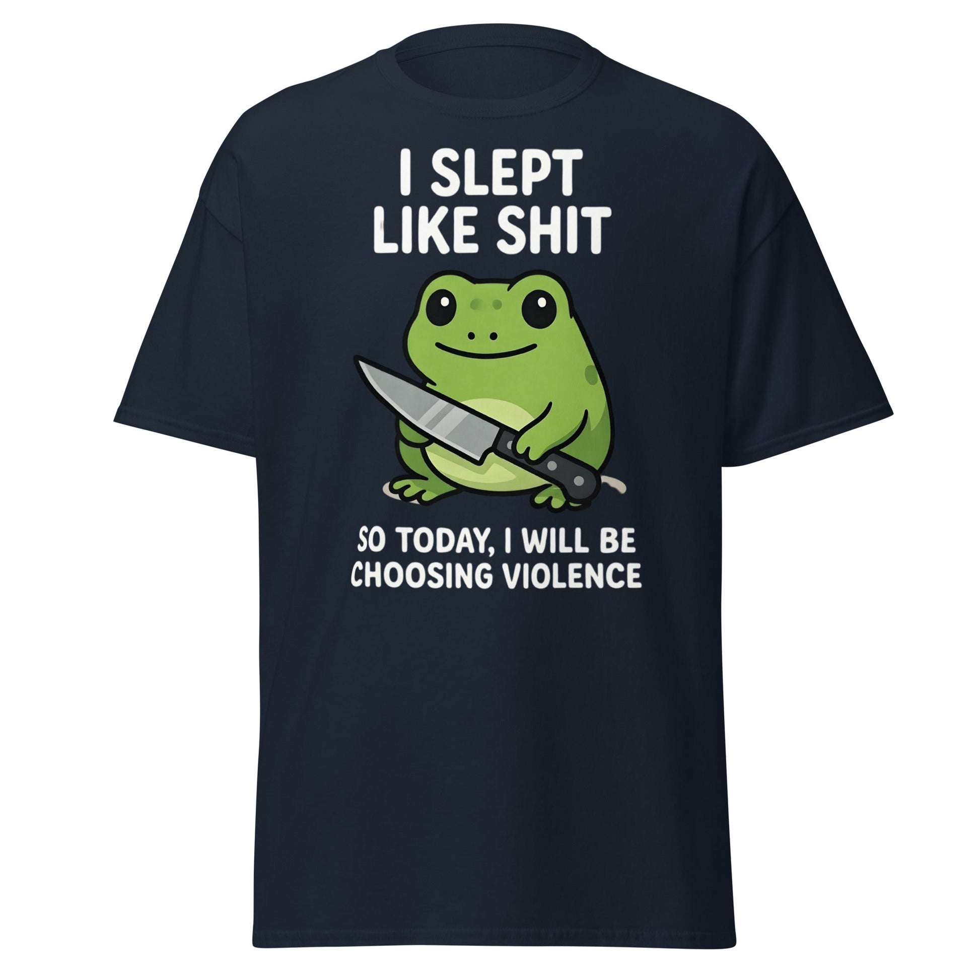 Funny Tired Frog Choosing Violence T-Shirt - Grumpy Frog Tee - Navy - T-Shirts Online