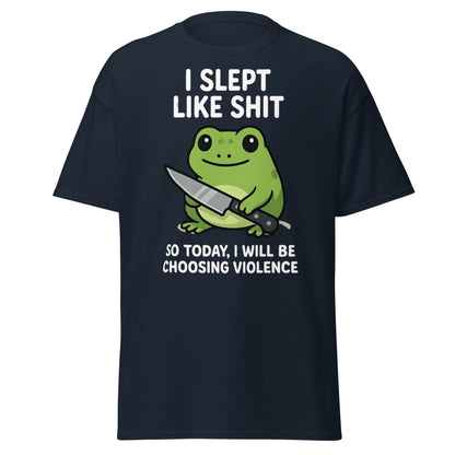 Funny Tired Frog Choosing Violence T-Shirt - Grumpy Frog Tee - Navy - T-Shirts Online