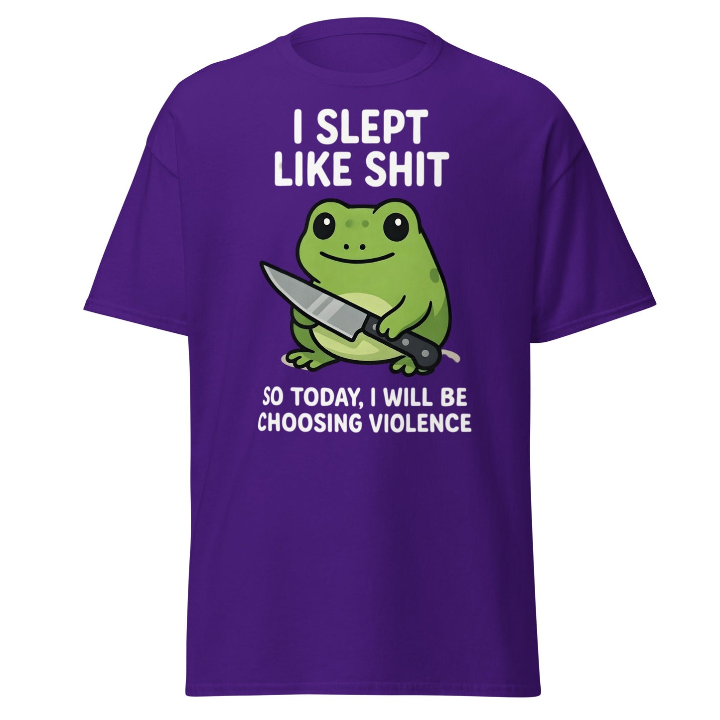 Funny Tired Frog Choosing Violence T-Shirt - Grumpy Frog Tee - Purple - T-Shirts Online