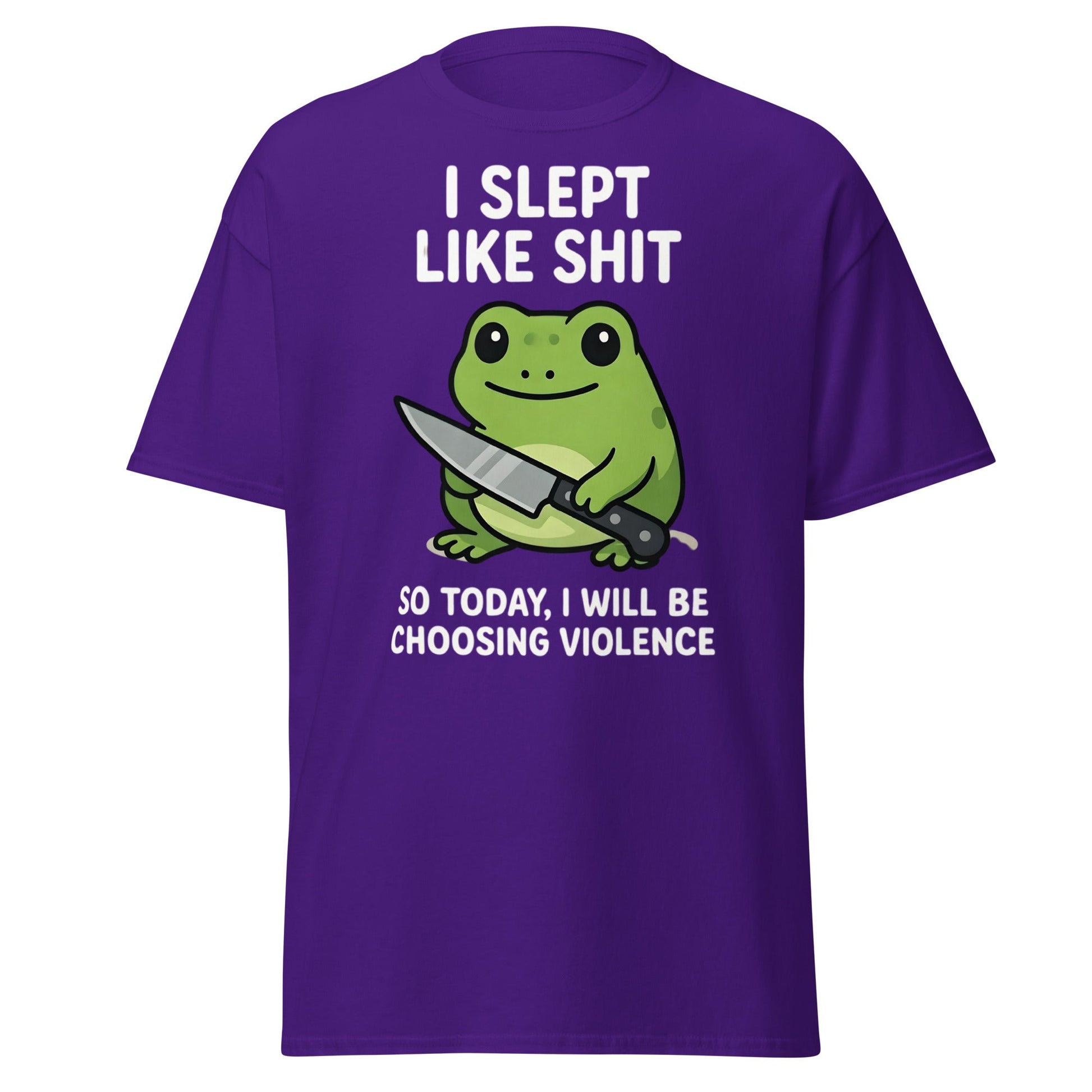 Funny Tired Frog Choosing Violence T-Shirt - Grumpy Frog Tee - Purple - T-Shirts Online