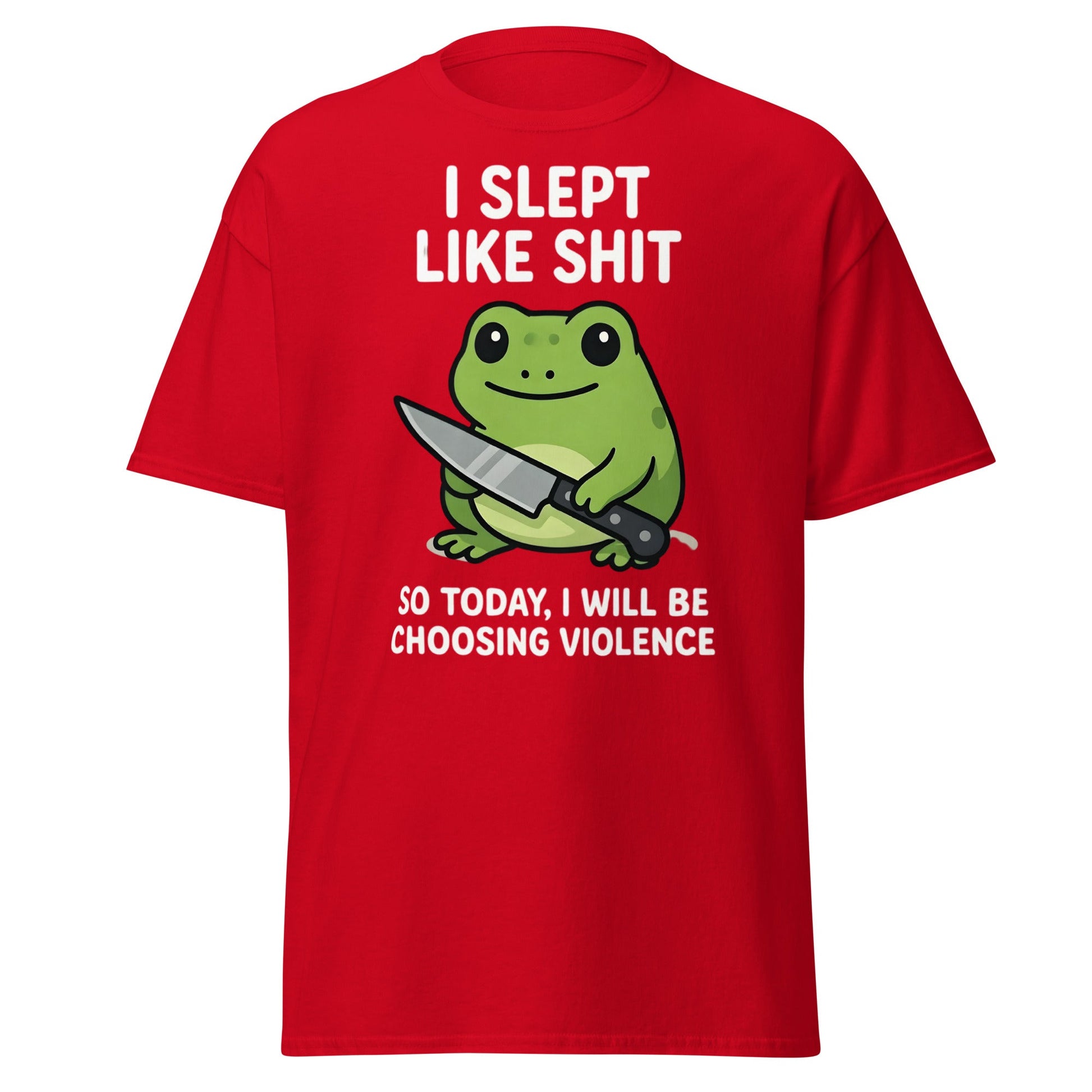Funny Tired Frog Choosing Violence T-Shirt - Grumpy Frog Tee - Red - T-Shirts Online